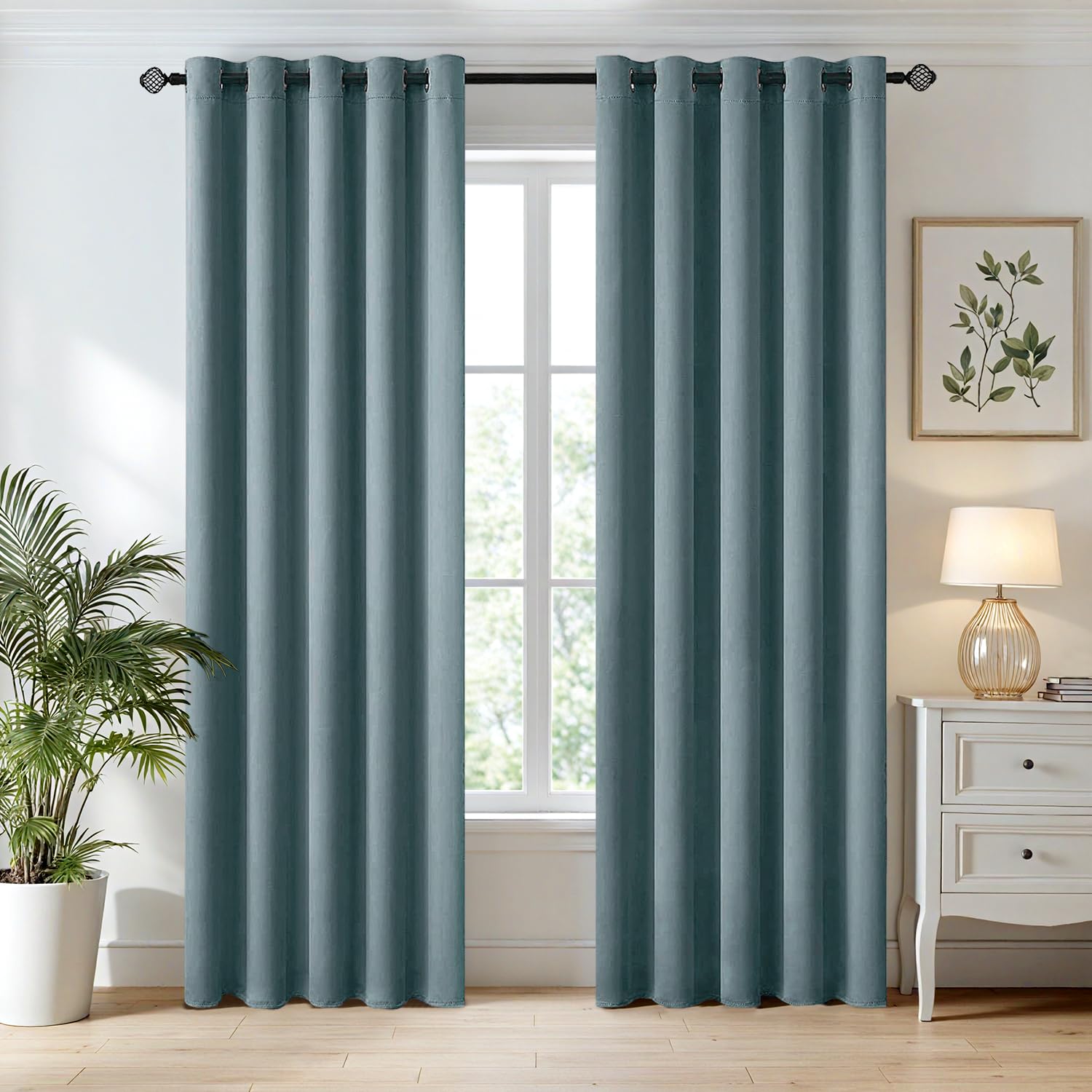MIULEE Greyish Blue Blackout Curtains for Living Room 2 Panel Set, Premium Eyelet Curtains for Bedroom, Thermal Insulated Window Curtain Drapes, Black Out Curtain 90 Drop, Each Panel 66 x 90 Inches