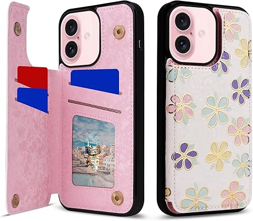 Miniatura 367 de UEEBAI Funda tipo cartera para iPhone 15 Pro Max con tarjetero, cubierta de cuero PU con soporte, bloqueo RFID, doble cierre magnético, relieve de