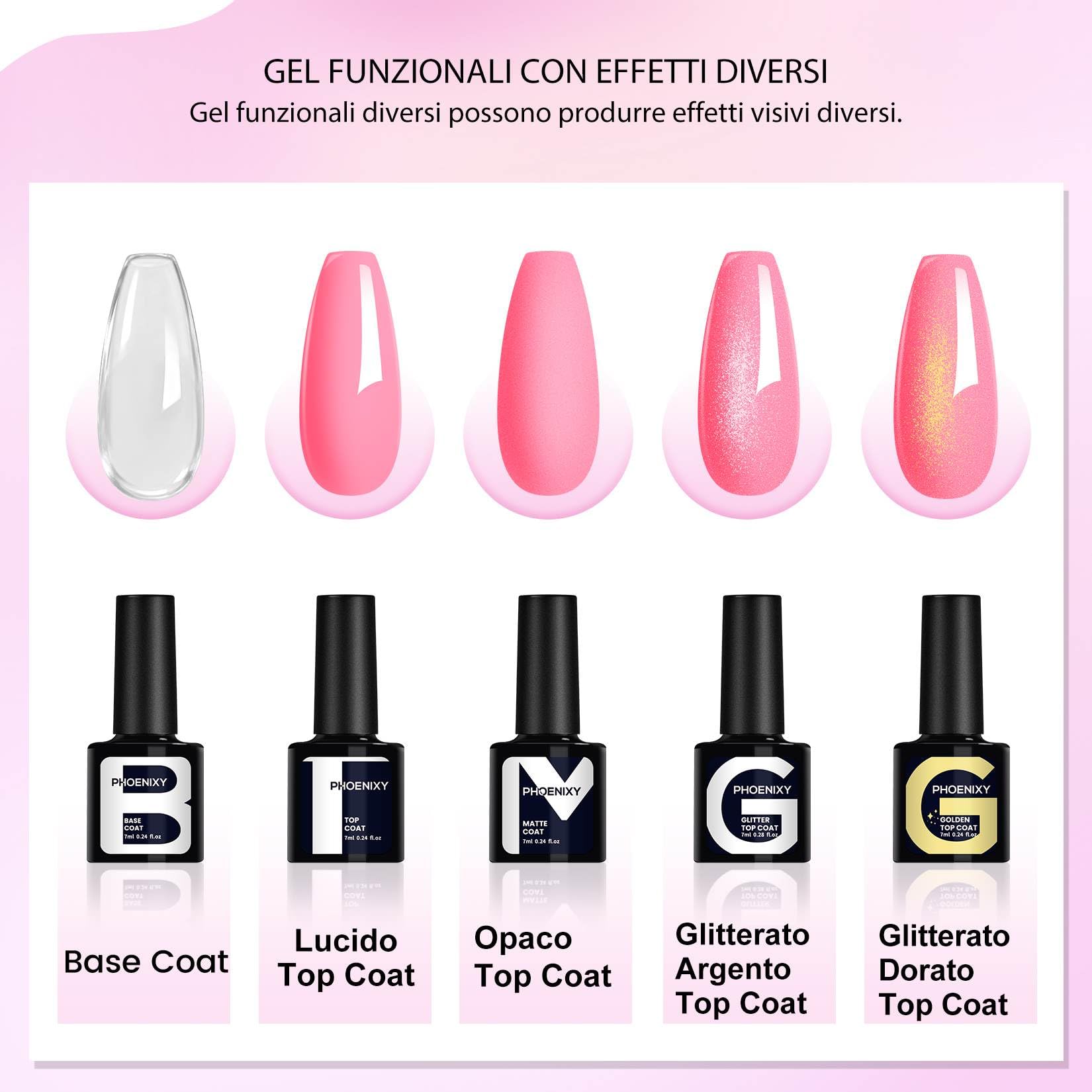 Phoenixy Kit Semipermanente Unghie 20 Colori Kit Unghie Gel Completo con Base e Top Coat Semipermanente Unghie 36W U V/LED Lampada Set Unghie per Principianti