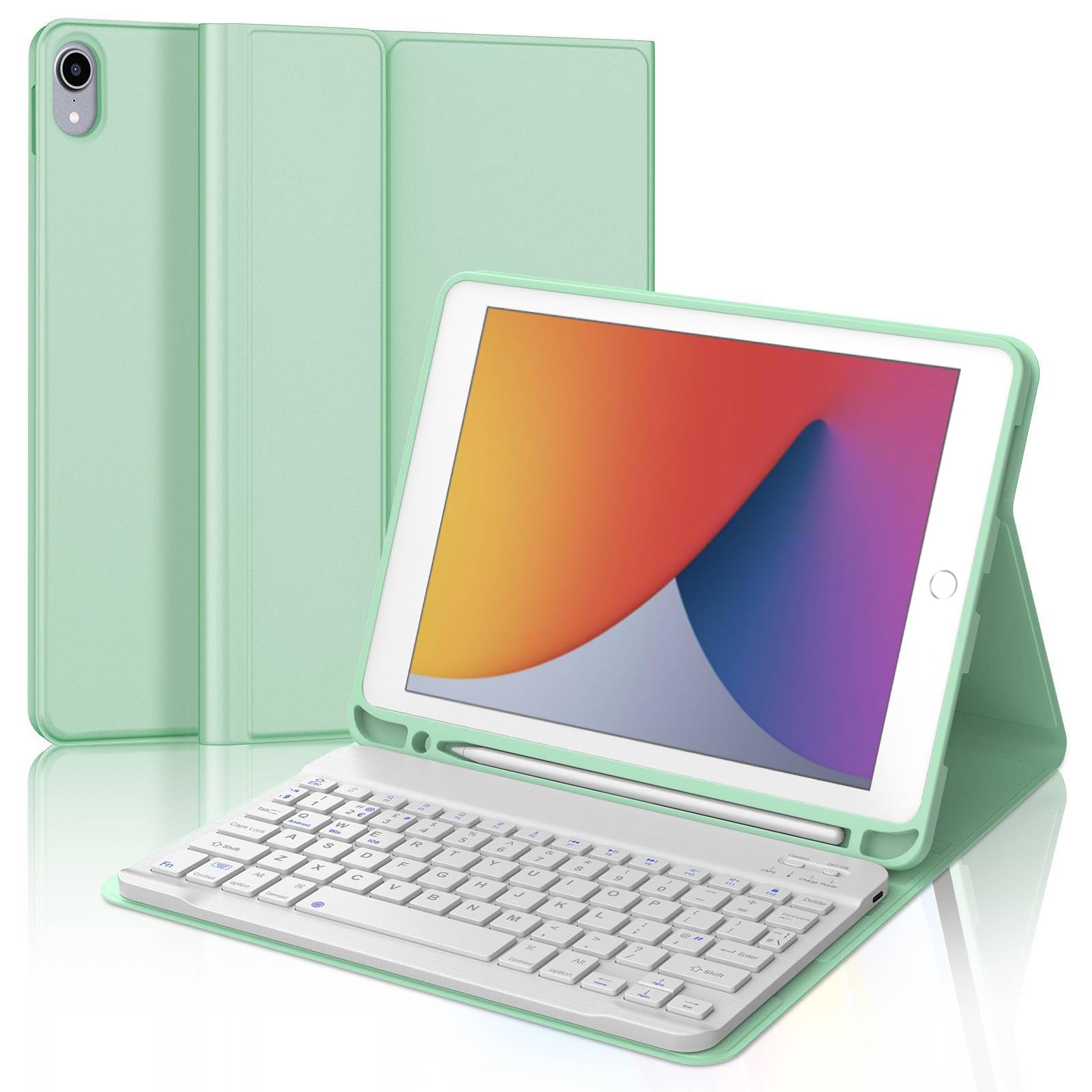 WINCHKING Funda con Teclado para iPad 9/8/7 Generacion 10.2 Pulgadas, Desmontable Funda Teclado para iPad Pro 10.5" 2017/ Air 3 2019, Bluetooth Magnético Keyboard, QWERTY Español Ñ, Hierba Verde