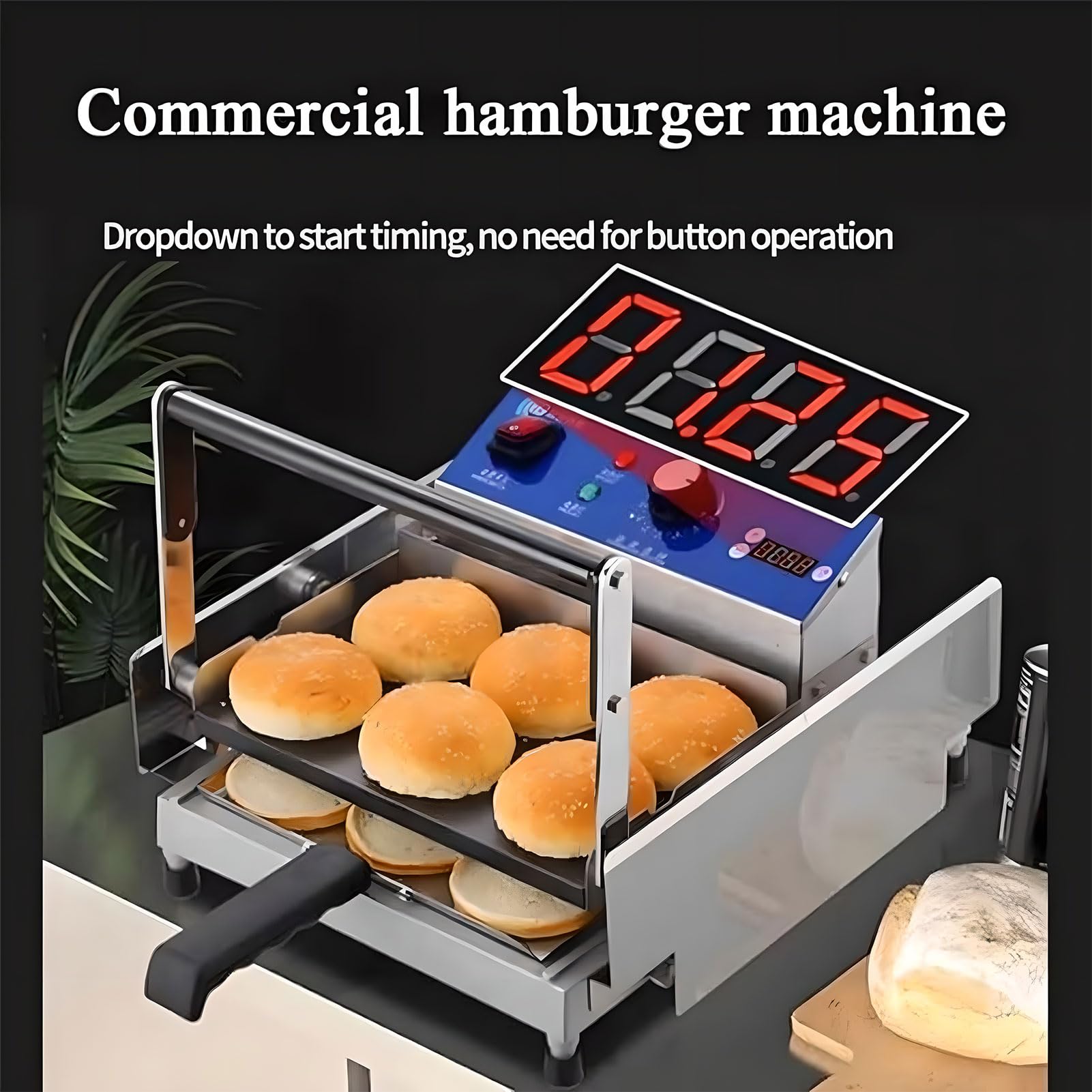 Piccola Macchina Per Grigliare Di Hamburger Automatico, Forno A Hamburger Di Riscaldamento Commerciale Elettrico Con Timer 0-3 Minuti E Temperatura Regolabile 50-300 ° C, Attrezzatura Negozi 750W