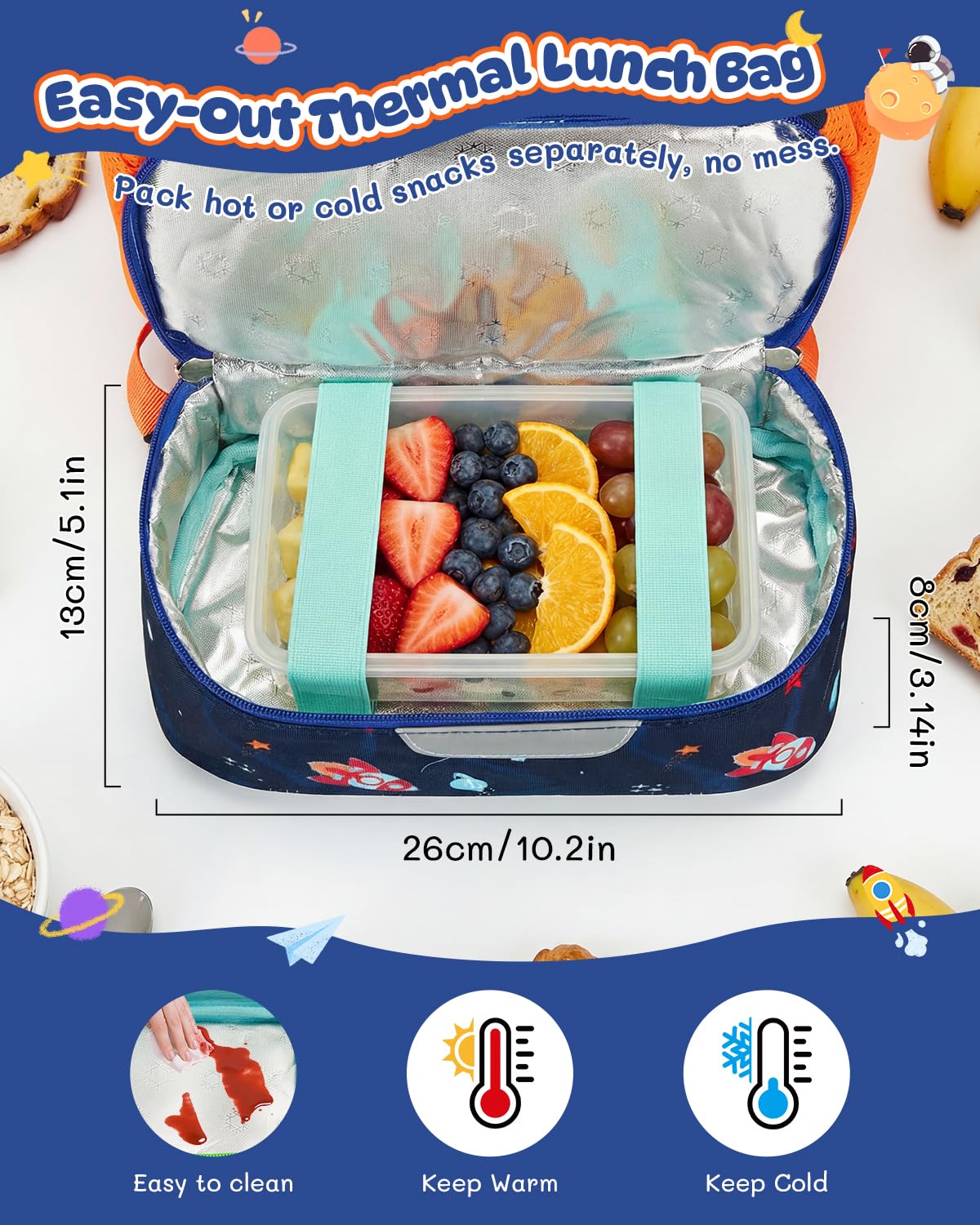 PROTAURI Zainetto Asilo Bambino con Cinturino Toracico, Zaino Bimba Asilo Riflettente con Scomparto Isolato & Portamonete, Zaino Asilo Nido Impermeabile per 2-6 Anni, 11.5L, Astronauta