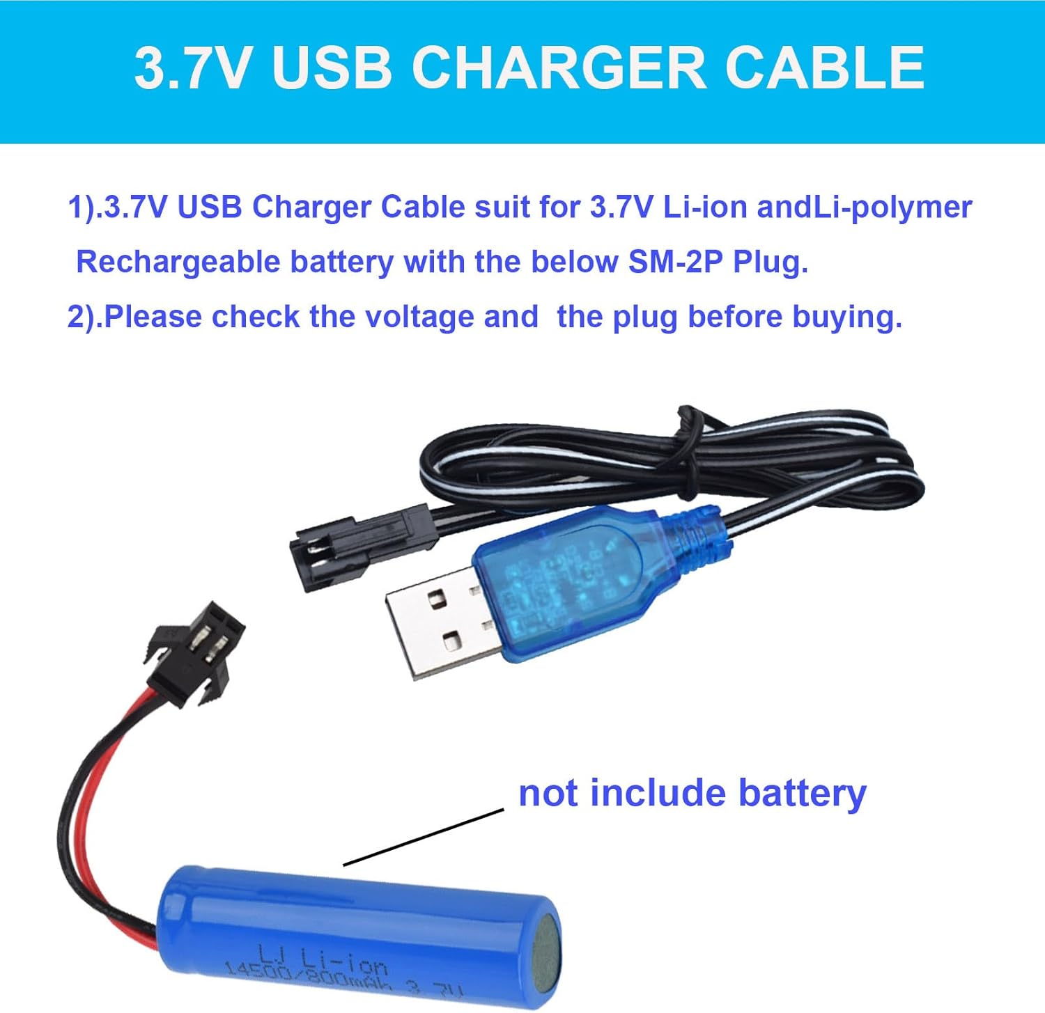 USB Charger Cable Set - Includes 1 Pack 3.7V SM-2P and 1 Pack 7.4V XH-3P Plug Connector Compatible with RC Car,RC Truck, RC Boat,Gel Blaster Splatter Ball Gun, Drone, USB Charging Cable