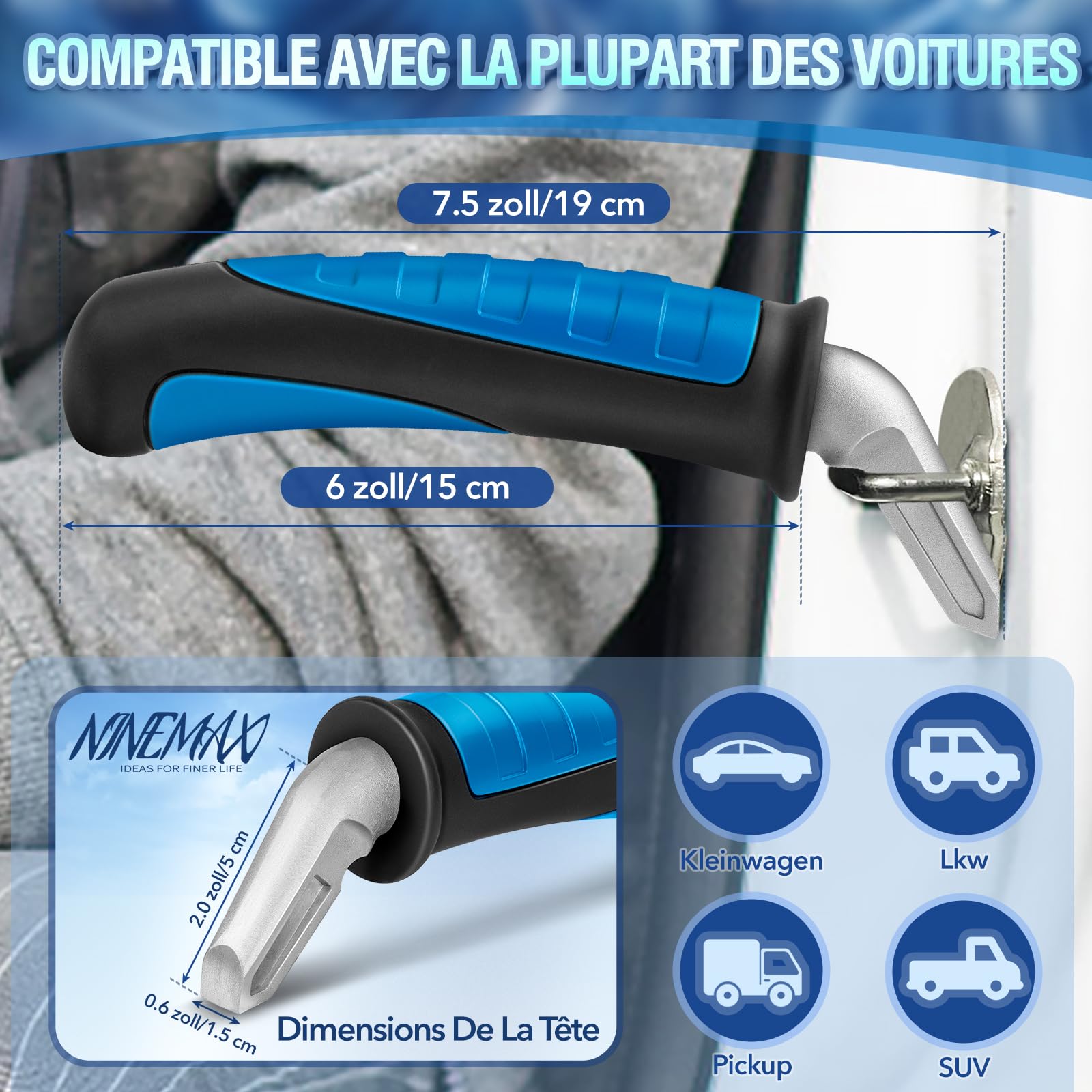 NINEMAX Poignée De Voiture pour Personnes Âgées,2Pc Poignet Voiture Aide | Stabilité Résistance Mobilité,Poignée Assistance pour Sortir De La Voiture Portable pour Handicap(Noir i Bleu)