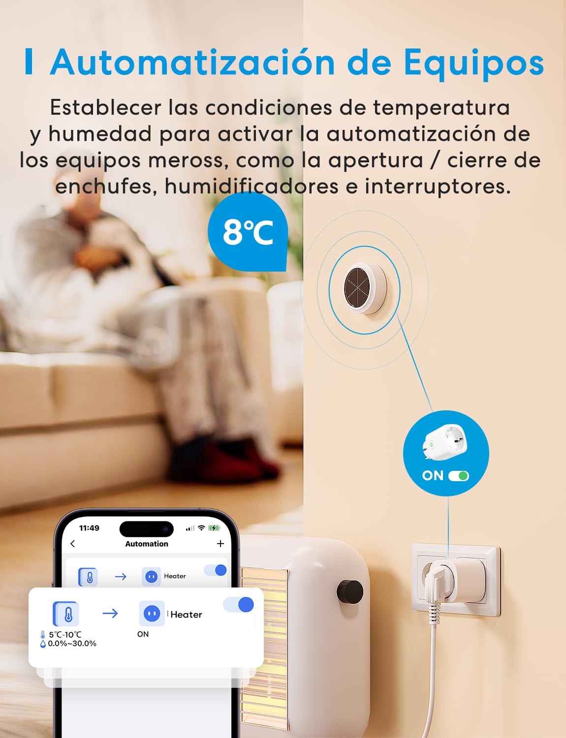 Meross WiFi Termómetro Higrómetro Inteligente, Control con App y Voz, Soporta Alerta y Notificación, Compatible con Apple HomeKit, Alexa, Google Home y SmartThings (Requiere Hub)