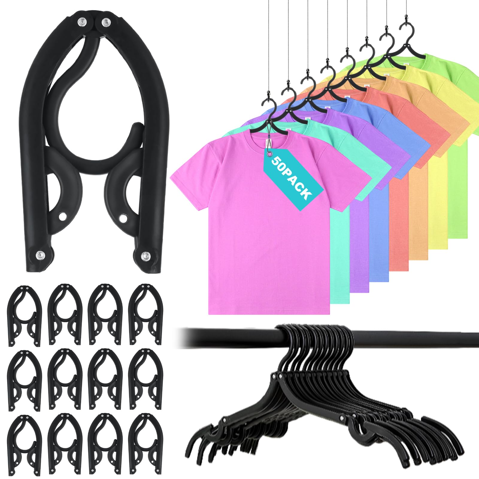 50 Stück Reise-Kleiderbügel aus Kunststoff, tragbar, faltbar, Reiseutensilien, faltbare Kleiderbügel für Kreuzfahrtschiff-Essentials, Koffer, Wohnmobil, Camping, Hotel – Schwarz