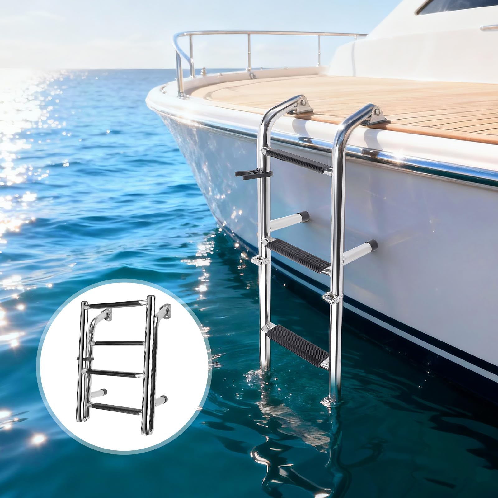 KAOLALI Scaletta da barca, pieghevole, con 4 gradini antiscivolo, in acciaio inox, per piscina