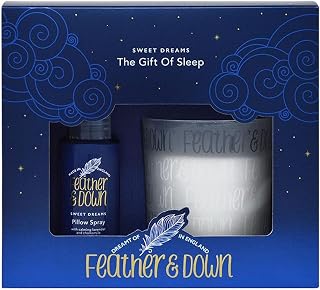 Feather & Down Sweet Dream Gift of Sleep Set (50ml Pillow Spray & 140g Calming Candle) - A Special Blend of Lavender & Chamomile Essential Oils to Help Prepare You for a restful Night's Sleep.