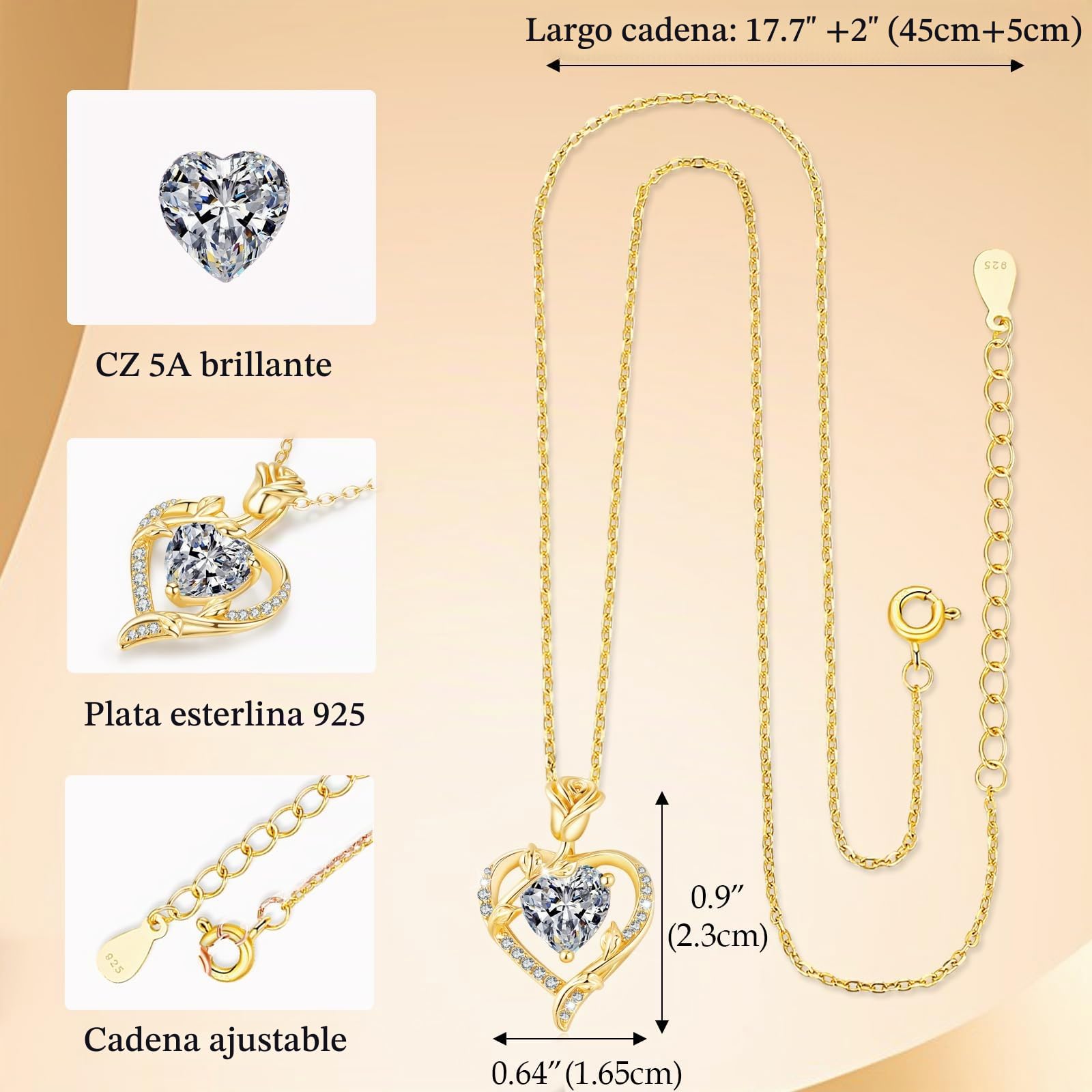 Collar Mujer con Rosa Colgante Plata de Ley 925 Joyas Mujer Regalos Mama