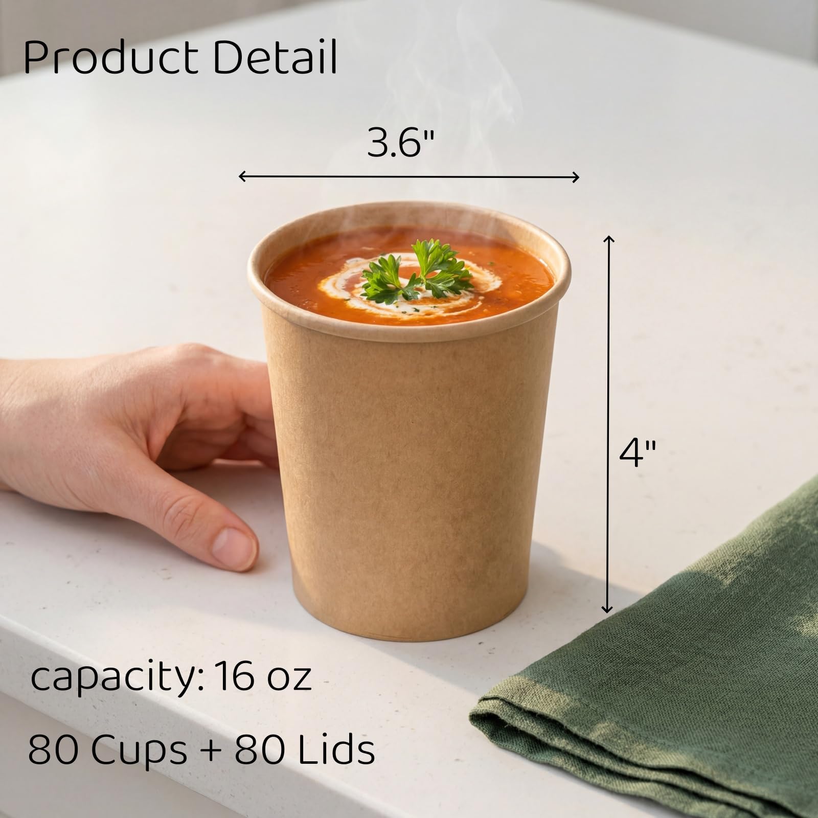 Lyellfe Paquete de 80 recipientes de papel para sopa con tapas, 16 onzas | Vasos desechables de papel kraft para alimentos, tazas para llevar para bebidas frías y calientes, fiesta de Navidad