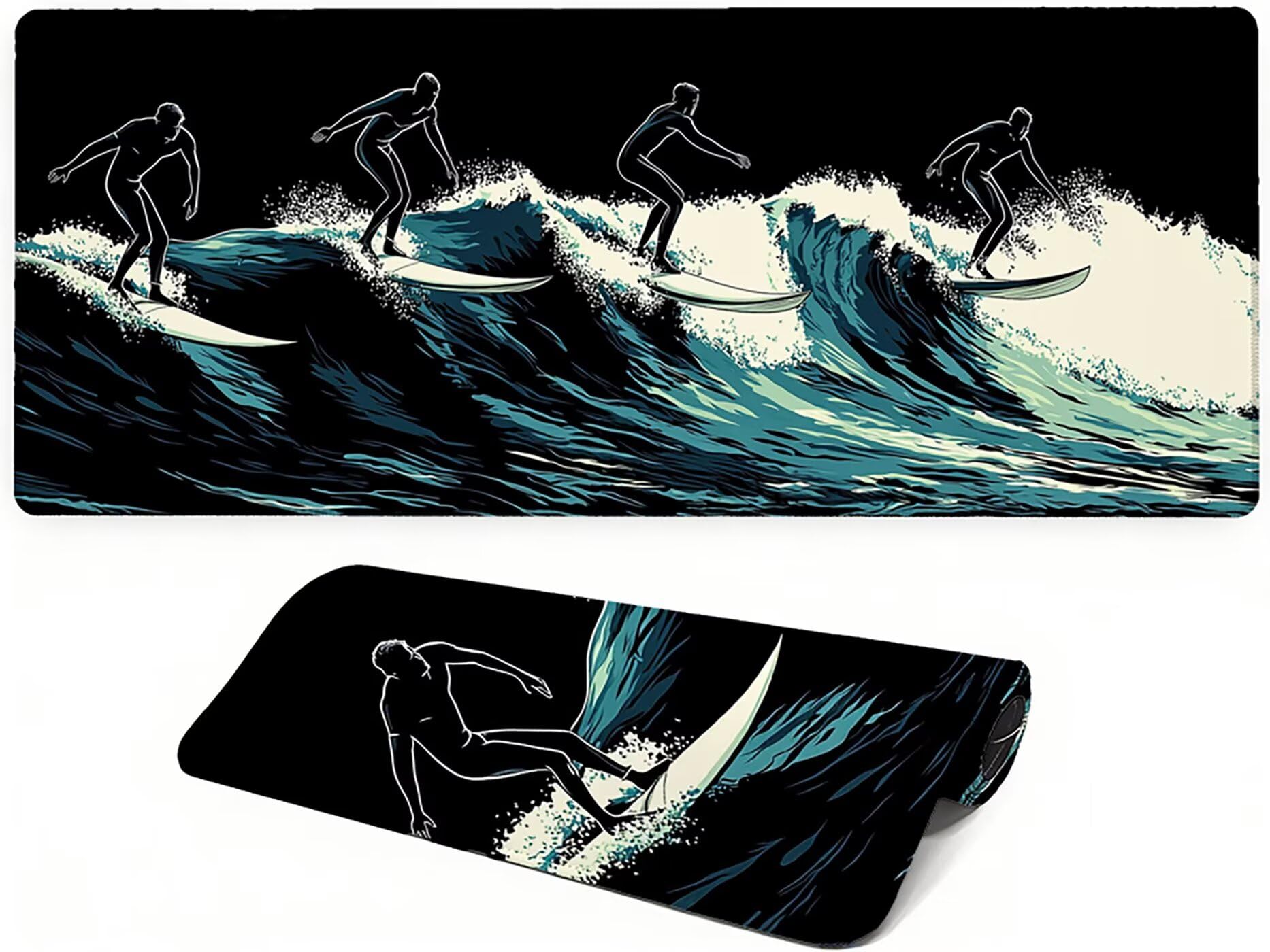 Lpfieonn Meer Schreibtischunterlage XXL, Schwarz Schreibtischunterlagen Großes, Gaming Mousepad XXL mit ernähter Rand und Rutschfeste Gummibasis, Desk Mat für PC/Laptop/Mausa 120x60cm PF-3574