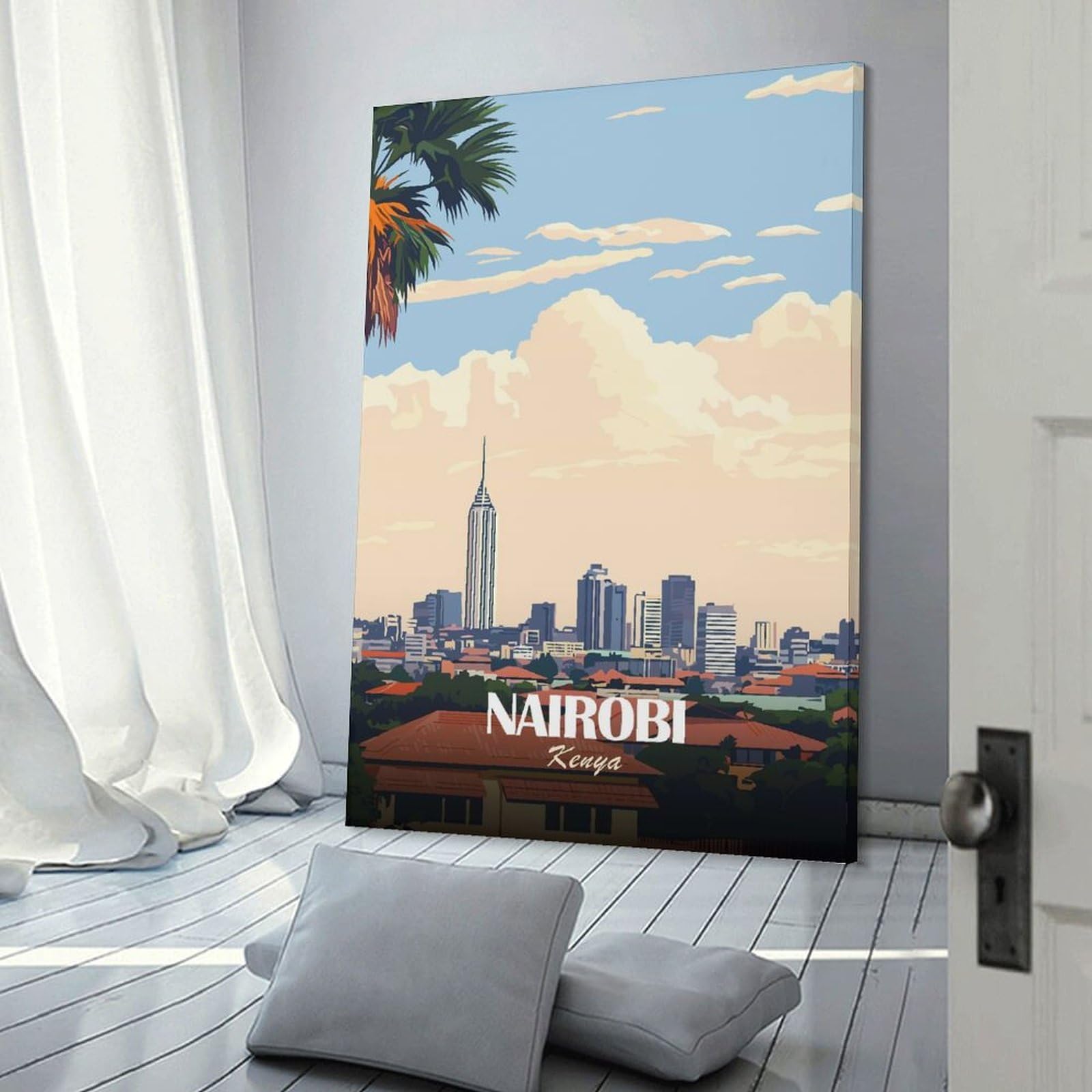 Junmoney Hanging Wall Art Nairobi Skyline, 20x30inch(50x75cm), for Wall Displays, Bedrooms Or Room Updates, Wall Decor Suited to Curated Displays