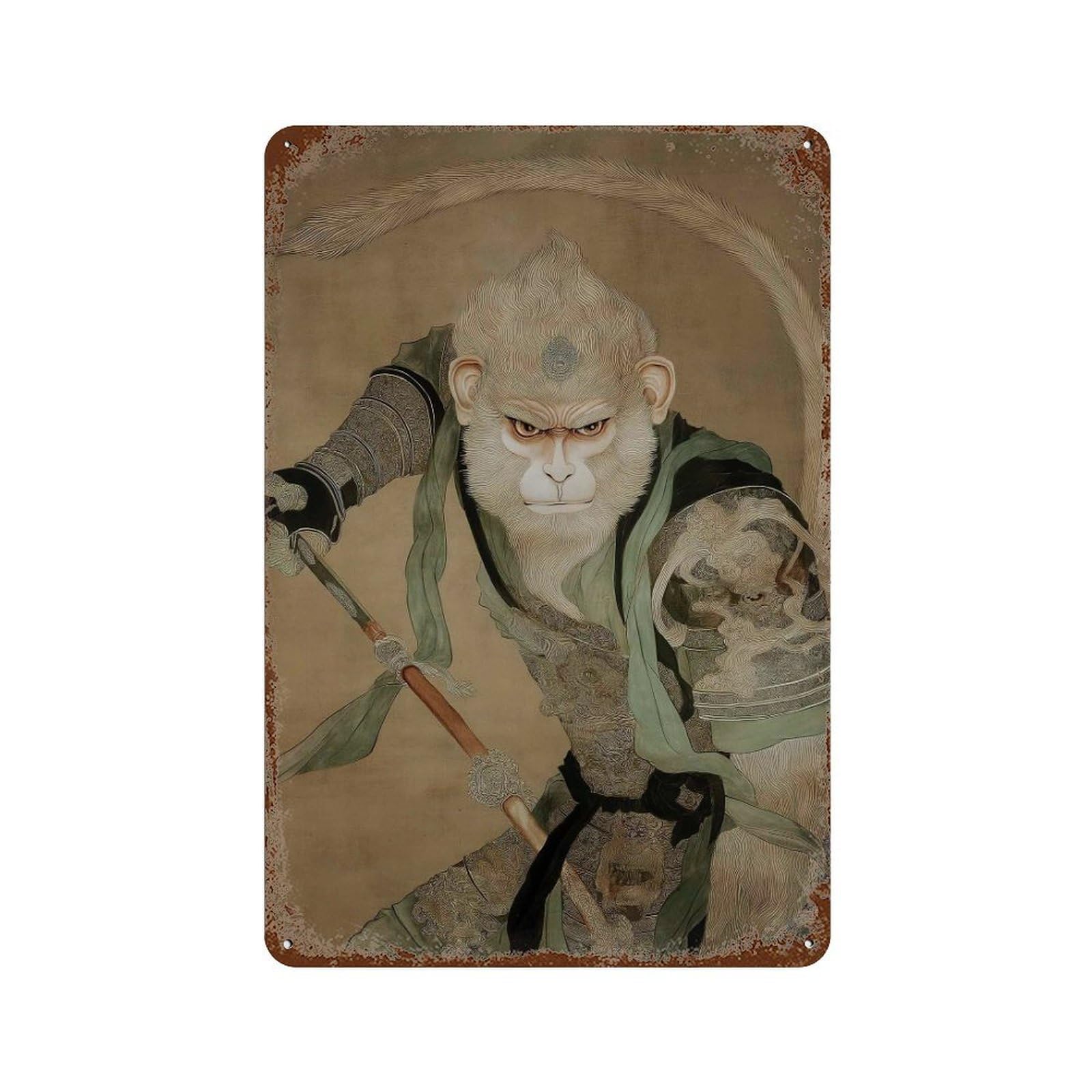xiaoxiaoshen Monkey King Sun Wukong Warrior Mythology Fantasy Work Asian Inspired Samurai Mia Wall Decor Art Metal Tin Poster Modern Home Decor Art Home Bar Shop Decorations Vintage Sign 30x20cm