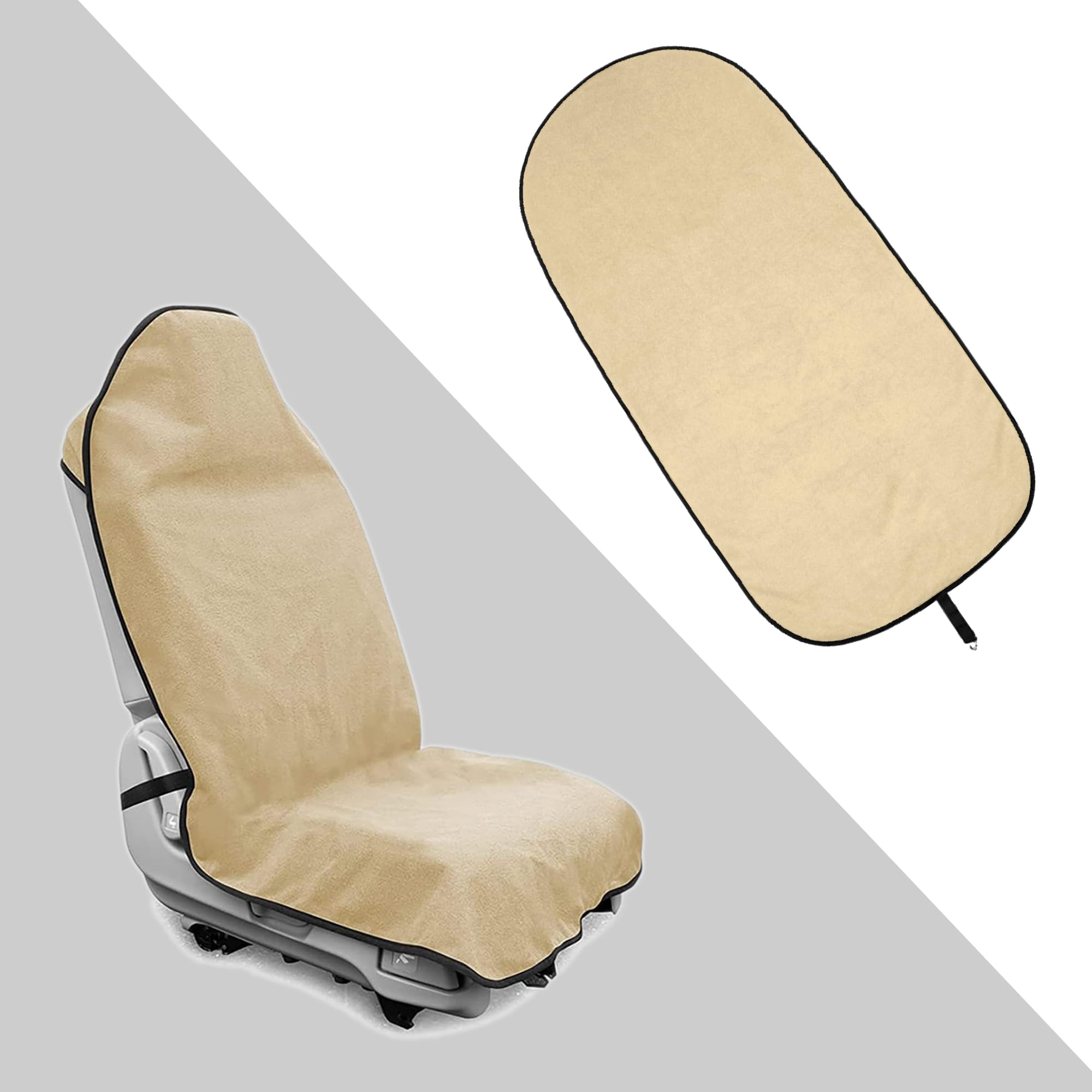 Waterproof Towel Car Seat Cover, Sweatproof Non Slip Towel Carseat Cover, Machine Washable Vehicle Bucket Frontseat Protector Accessories, Universal for SUV, Sedan, Truck (Beige)