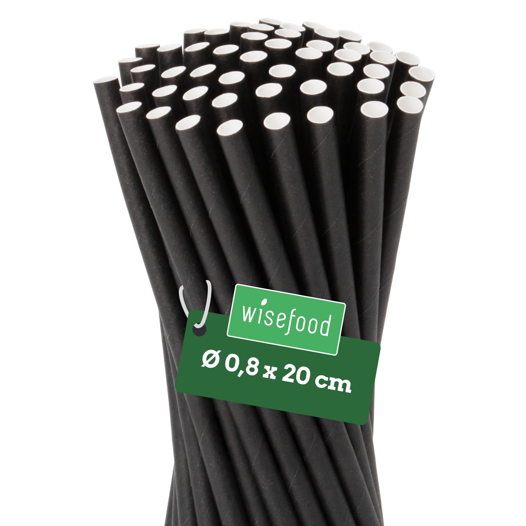 Wisefood Cannucce di carta [20 cm Ø 8] decorazioni per feste [nero] cannucce alternative senza plastica per compleanno, matrimonio, fai da te, 500 pezzi, per cocktail, bevande, cola, energia, drink