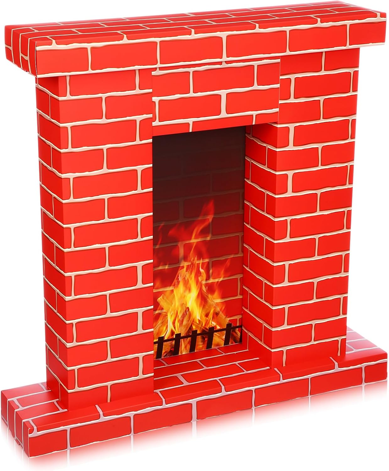 Christmas Fireplace Cardboard 3D Fake 35.5 x 31.5 x 8 Inch Corrugated Fireplace with Fire Photo Accessories Cardboard Cutout Standup for Christmas Party Background Decor(Red)