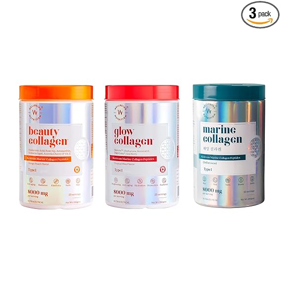 Wellbeing Nutrition Complete Beauty and Wellness Kit | Pure Marine Collagen Powders with added SkinAx , Biotin, Glutathione, Hyaluronic Acid for Renewed Skin, Hair, Nails, Bone & Joint (700gms)