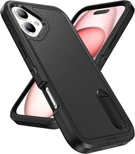 IDweel for iPhone 16 Case with Stand,Heavy Duty Protection Shockproof Anti-Scratch Slim Lightweight Protective Sturdy Case Hard Cover for iPhone 16 6.1 Inch,Black