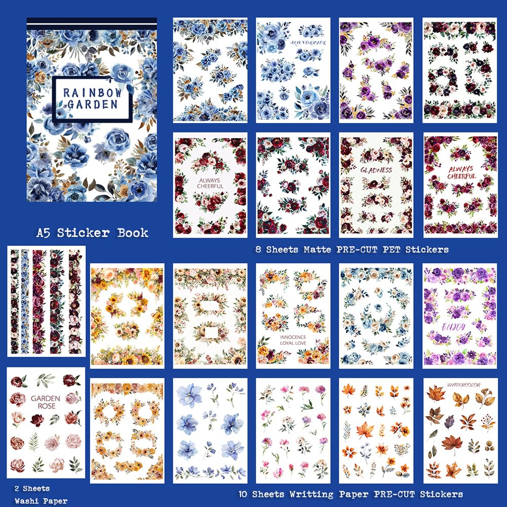 Vintage akwarela naklejki kwiatowe, wstępnie wycięty dziennik naklejka książka do dziennika śmieci, różne materiały PET Washi naklejki papierowe na artykuły do scrapbookingu, planery, kolaż,