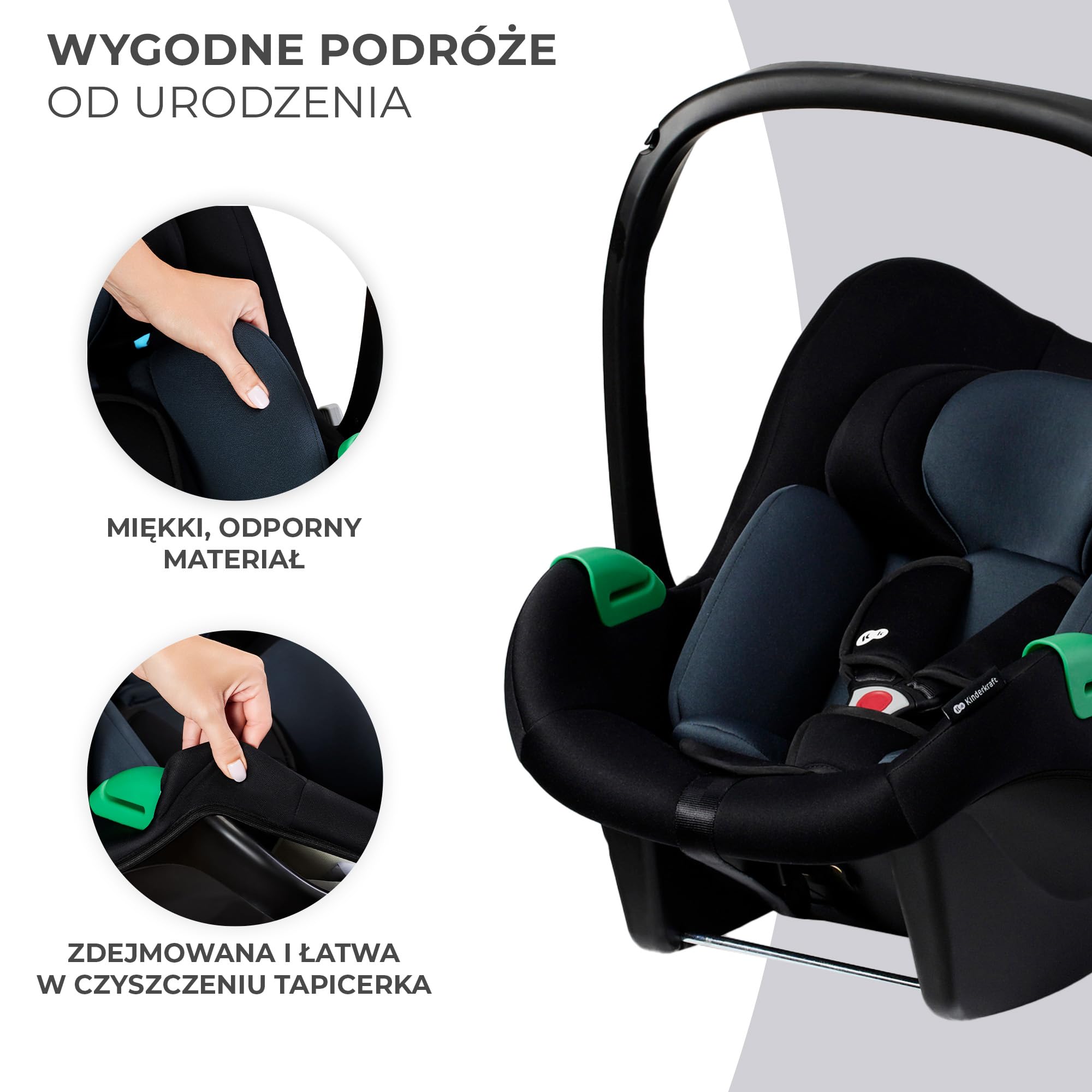 Kinderkraft MINK PRO FX, Fotelik z Bazą, i-Size R129, od urodzenia do 13 kg, 40-75 cm, Fotelik Samochodowy, Fotelik Dziecięcy, RWF, ISOFIX, Systemy Bezpieczeństwa, Wkładka z pianki Memory, Czarny