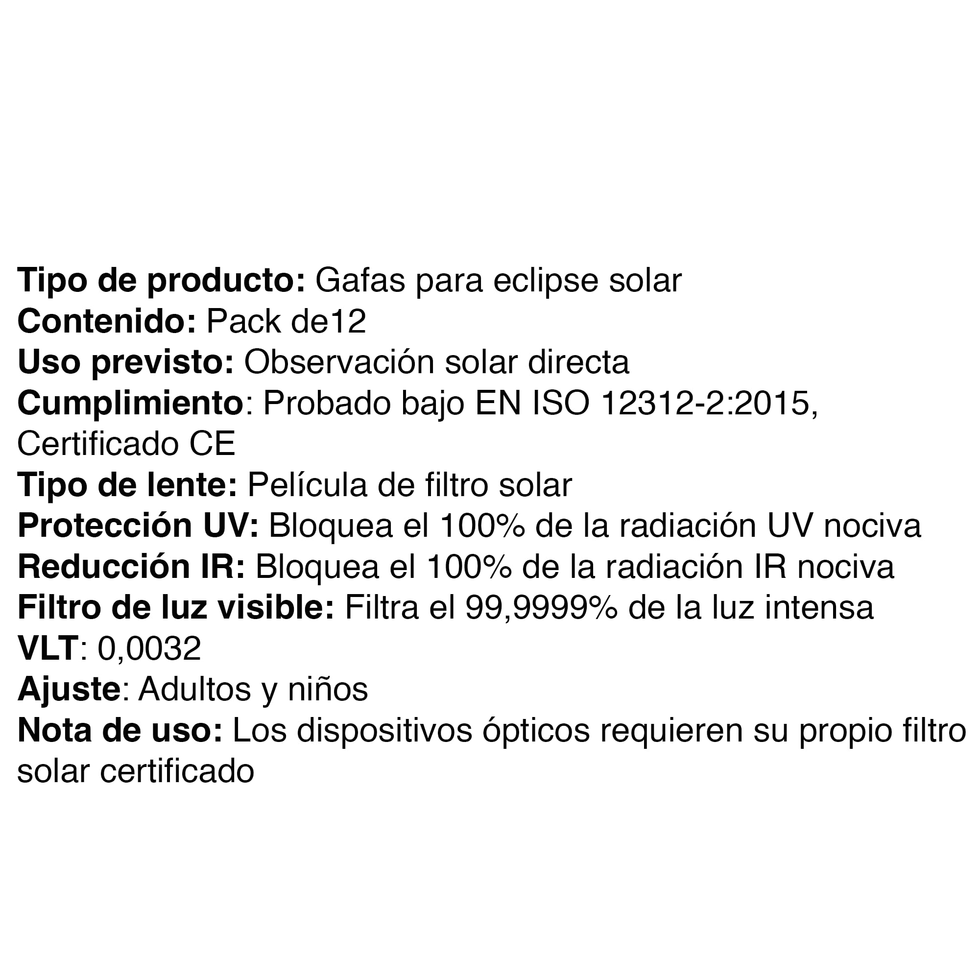 ORRO Gafas para eclipse solar Classic 37 mm Pack de 12, Negro, Protección ocular certificada, Probadas según EN ISO 12312-2:2015, Marcado CE para observación solar directa segura