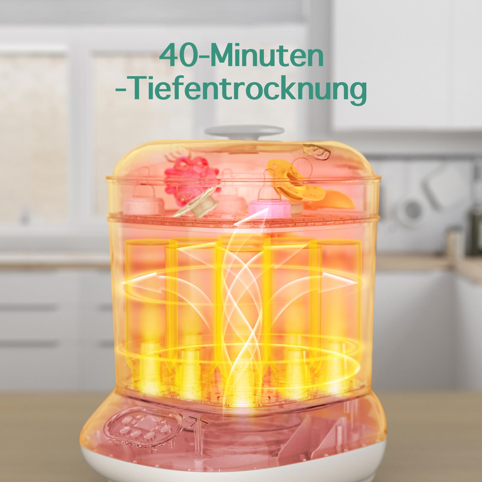 Babyflessen sterilisator en droger, elektrische stoomsterilisator, grotere capaciteit voor 9 flessen van alle soorten plus accessoires, fopspeen, bijtspeelgoed, eerste uitrusting voor pasgeborenen