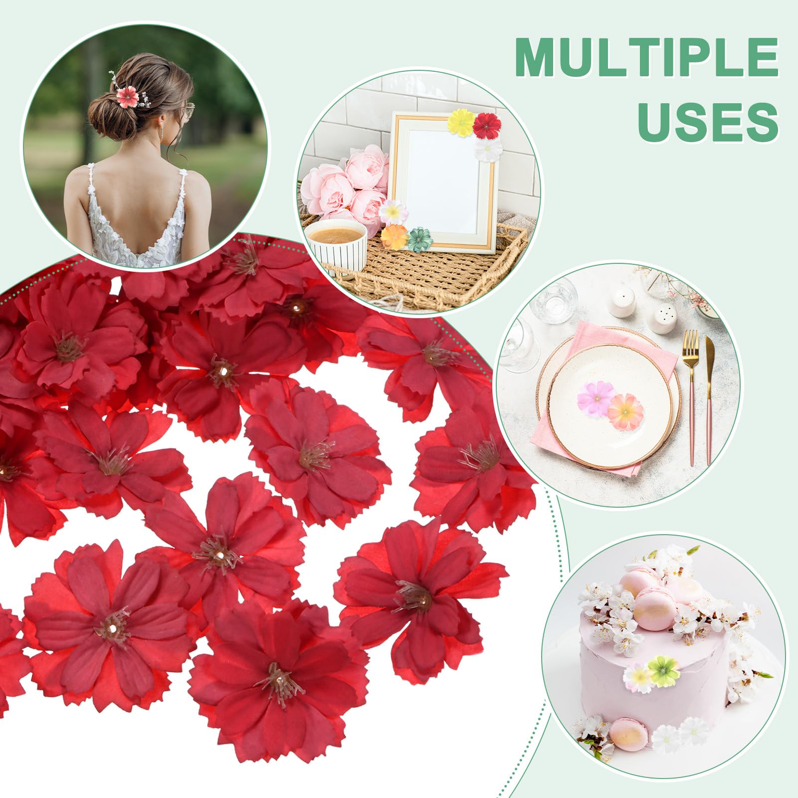 M METERXITY 50-Pack Artificial Flower Heads, Silk Fake Plum Blossom Head for Wedding/Garland/Hat/Shoes/Party Decoration - Image 4