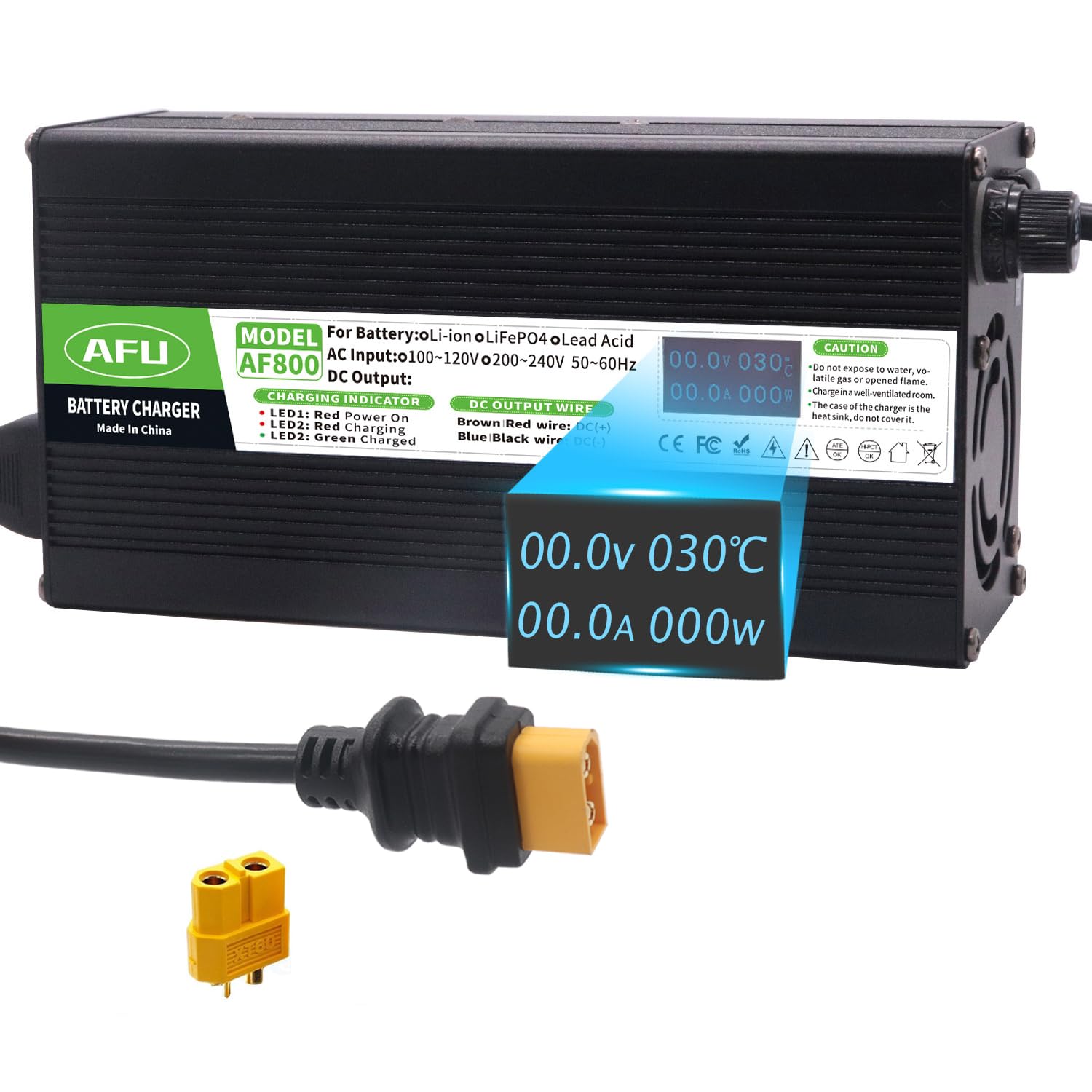 84V 8A Li-ion Battery Smart Charger with OLED Charging Display Safe and Durable Used for 20S 72V Lithium Battery Charger DC Output XT60 Male Connector