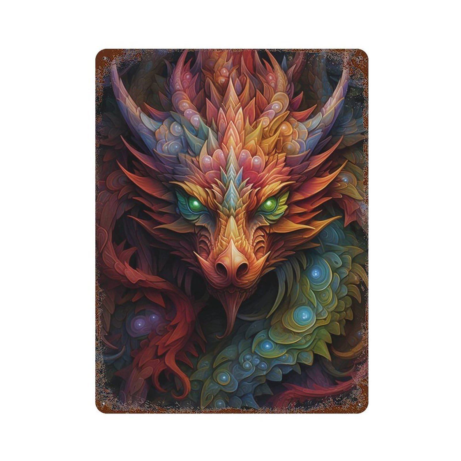 Garage Style Fantasy Dragon Artwork-22 Distressed Metal Wall Sign 15.7"x11.8", Rustic Home Decor for Bar And Workshop