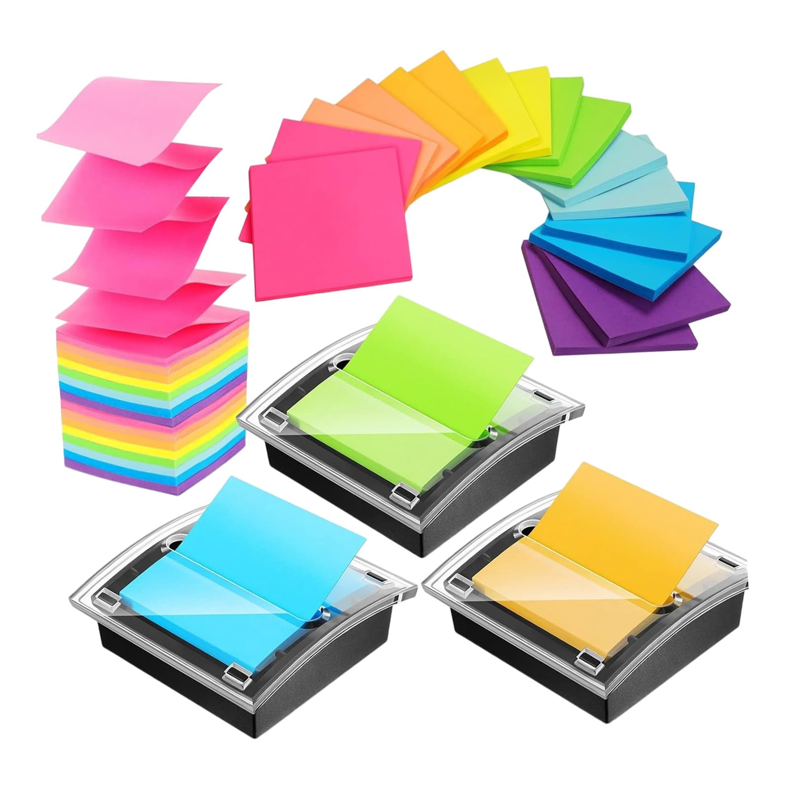 3 transparente Notizhalter, inklusive 1200 Blatt, bunte Notizen, perfekt für die Bürodekoration, Schreibtisch Notizspender