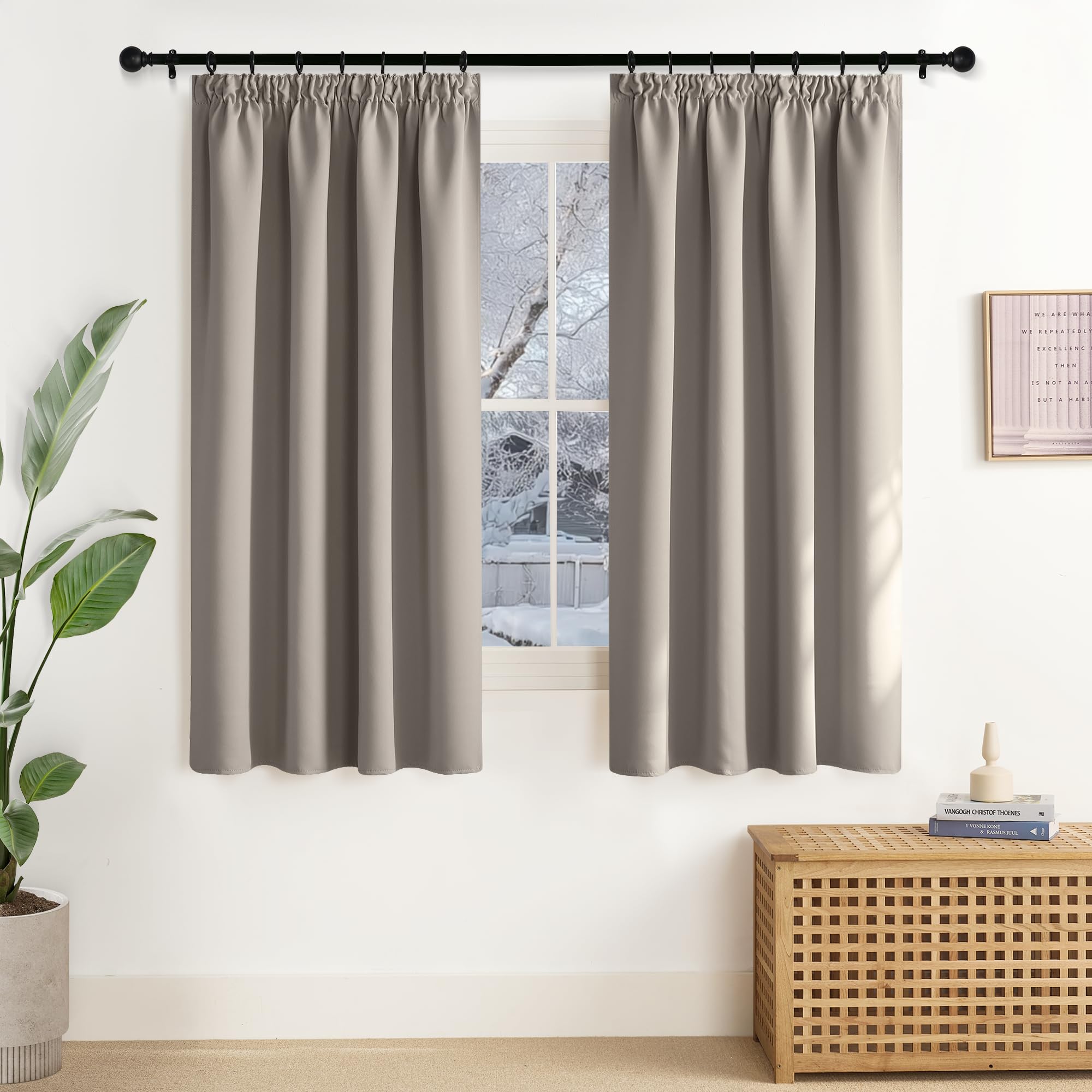 NICETOWN Thermal Curtain, Cold Protection, Blackout Curtains for Living Room, Set of 1, 240 x 300 cm ⟮H x W⟯, Grey, Room Divider Curtain, 300 cm Wide, Curtains, Blackout Thermal Curtains, Ruffle Tape