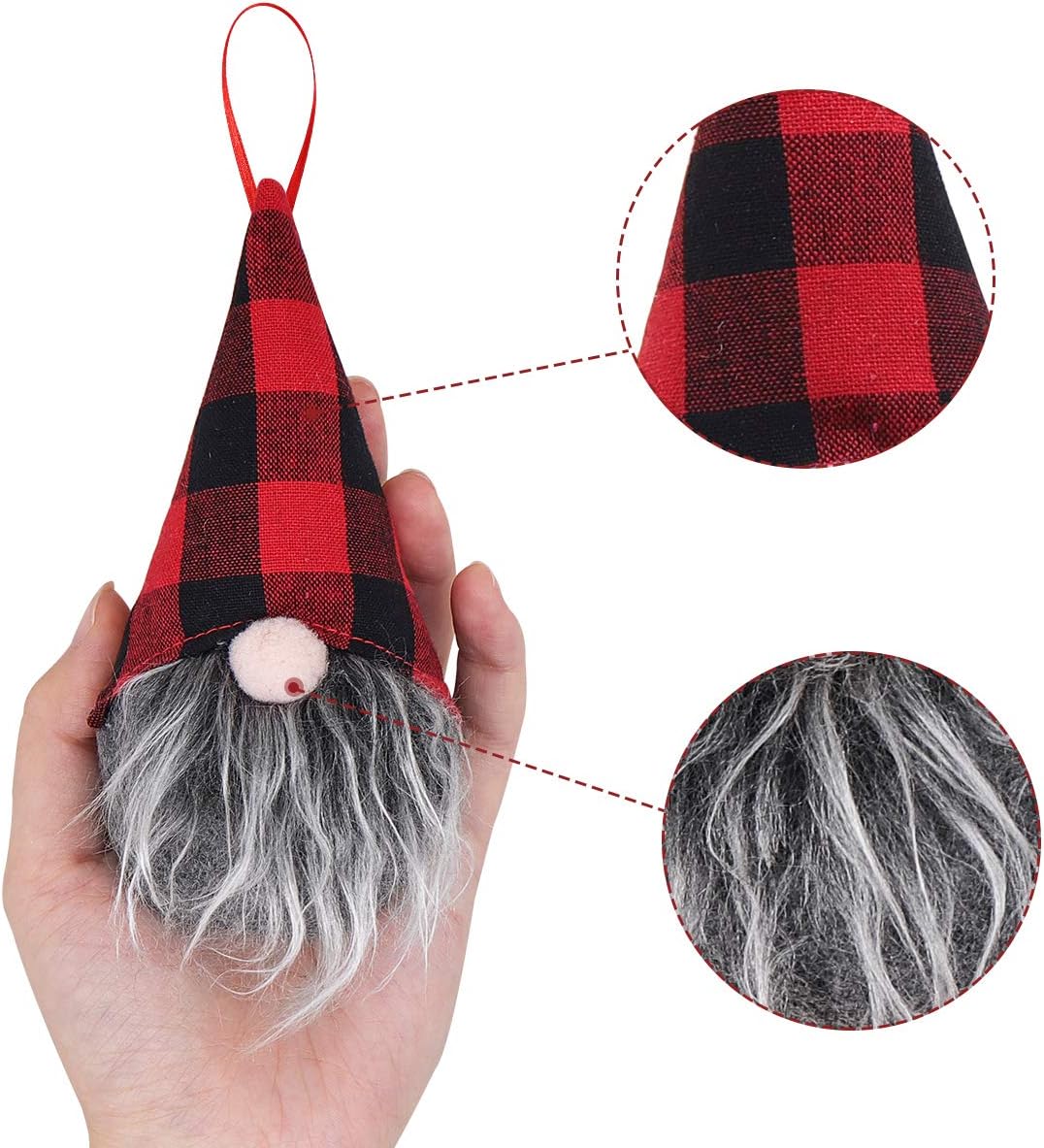 Ivenf Christmas Decorations, 8 Pack 5.5 inches Handmade Plush Tomte Gnome Hanging Decorations, Swedish Scandinavian Santa with Buffalo Check Plaid Hat, Holiday Home Decor, Tree Ornaments Set