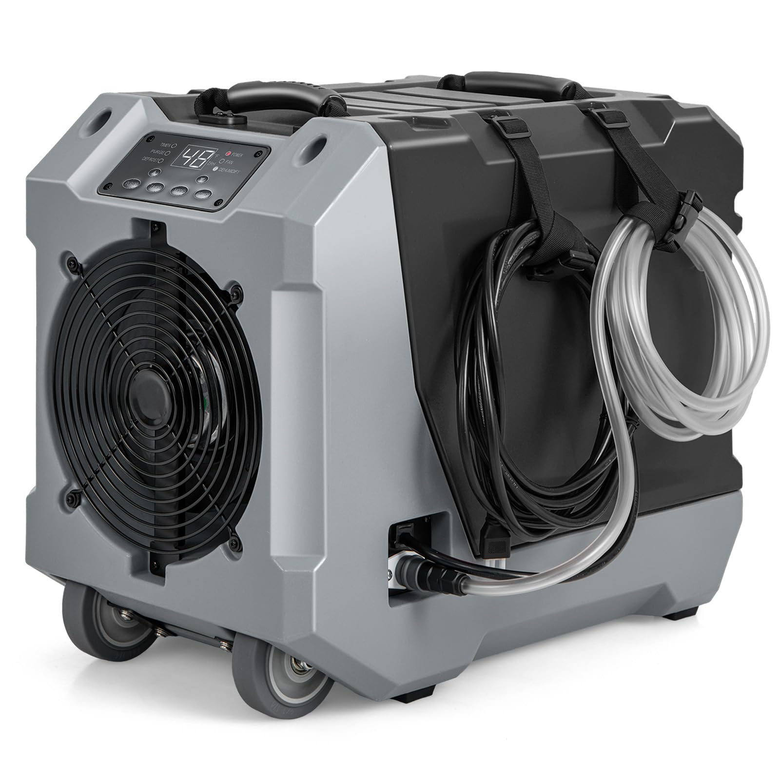 GOPLUS Déshumidificateur d'air 85 L/jour, 350m³/h, Déshumidificateur Professionnel avec Dégivrage Automatique, Minuterie 24H, Tuyau de drainage & Pompe, pour Commerciale ou Industrielle (Noir)