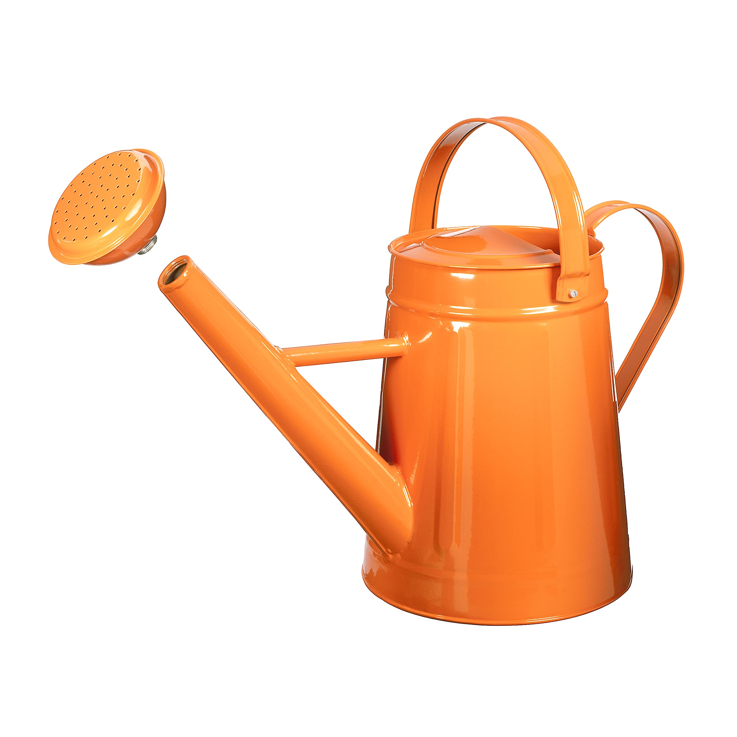 Tierra Garden Gießkanne aus Metall, für den Außenbereich, 3,8 Liter, verzinkter Stahl, mit Sprinklerkopf, Orange