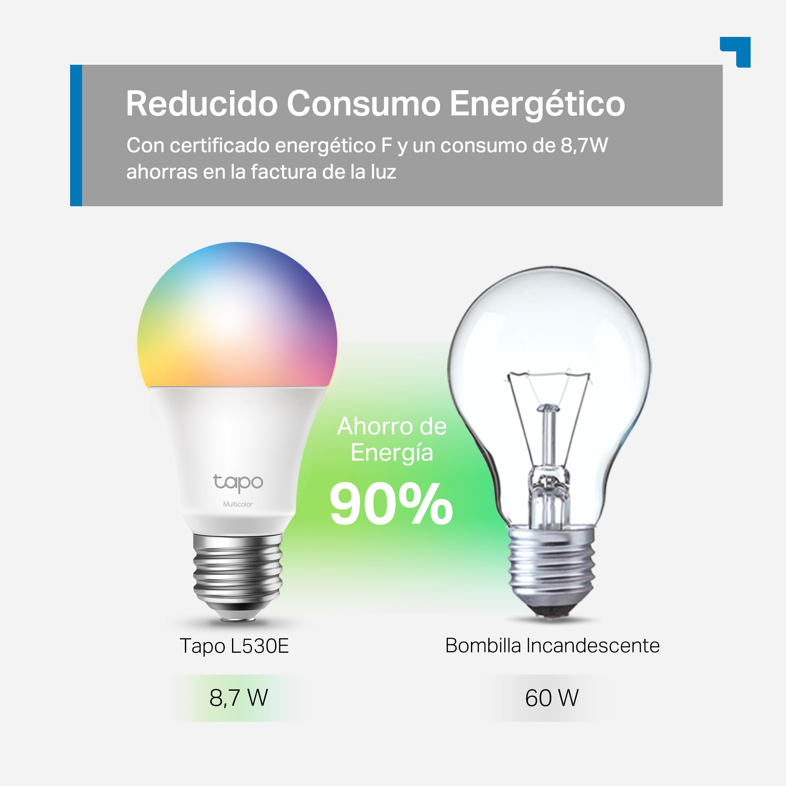 Tapo L530E – Bombilla LED inteligente Wi-Fi, multicolor, regulable, casquillo E27, 60W, 806 lúmenes, compatible con Alexa y Google Home, paquete de 2 (paquete de 1)