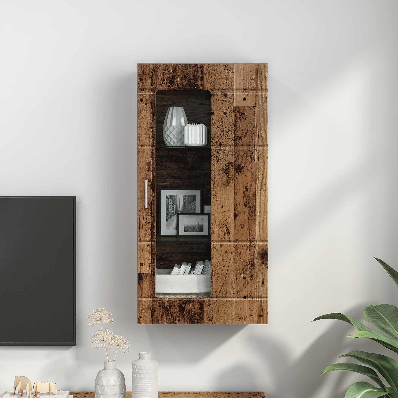 Armadio in legno anticato con 1 anta e 2 ripiani, mobile per soggiorno, casa, ufficio, opaco, rettangolare, robusto, versatile, per interni, pratico