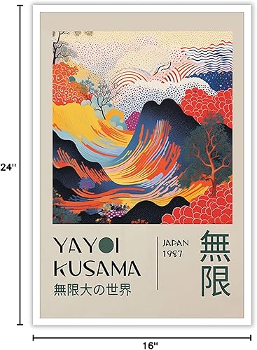 Miniatura 8 de JCCSFF Pósteres retro de Yayoi Kusama The Infinity Big World, coloridas olas de mar, impresiones abstractas, pintura retro japonesa de arte de