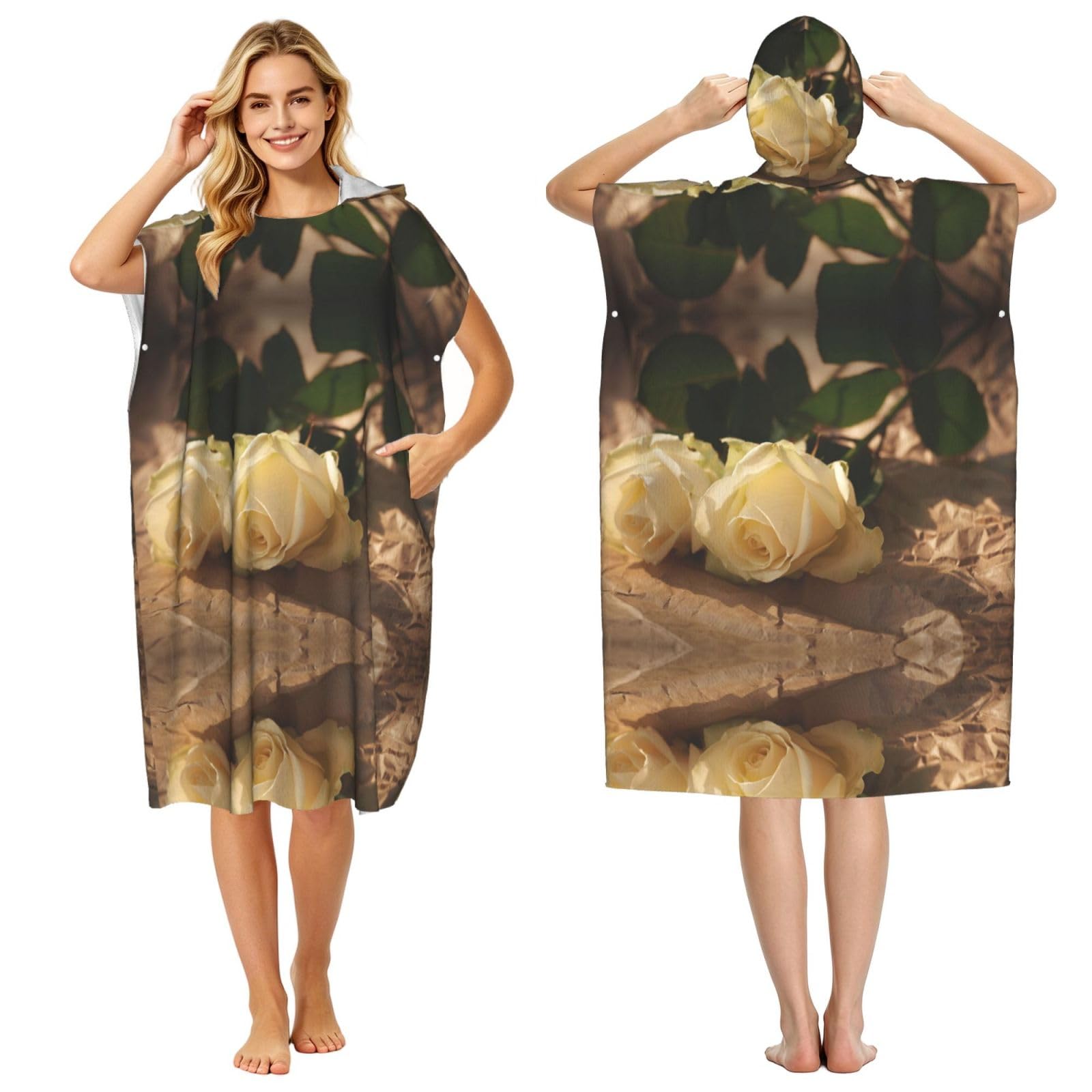 Poncho à capuche haut de gamme en microfibre fine imprimé fleuri pour le bain