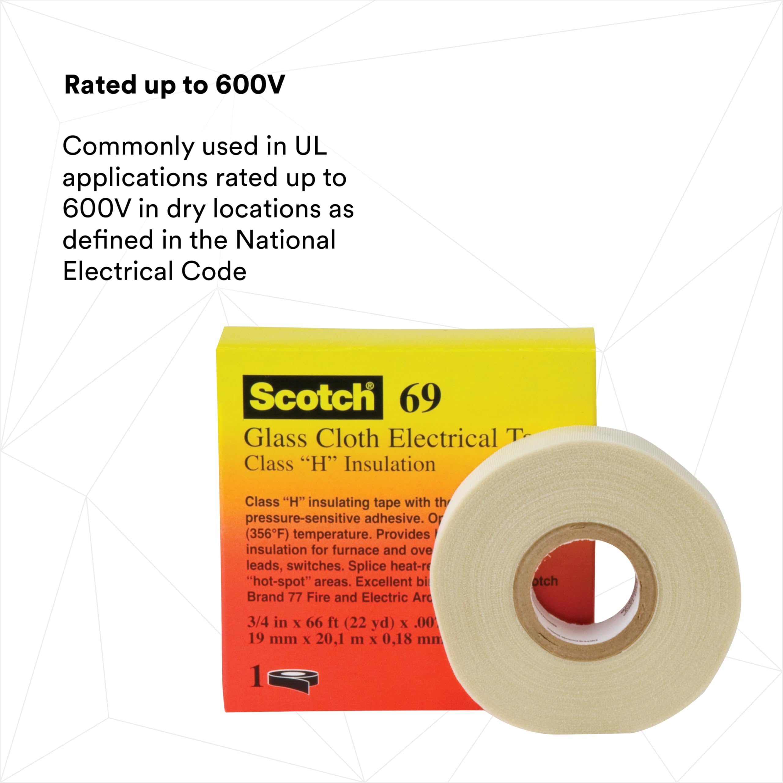 3M Cinta eléctrica de tela de vidrio 69 con alta temperatura, termoendurecible, adhesivo de silicona sensible a la presión, 3/4" x 36 yardas (100 m), 1 rollo