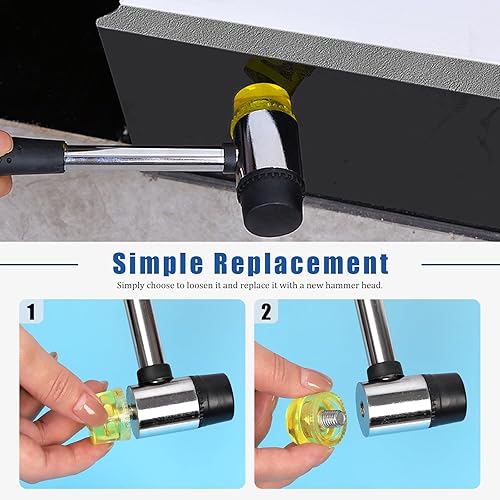 Miniatura 6 de Glarks 2 mazos de martillo suave de doble cara de 0.984 in1.378 in con 4 cabezales de repuesto, martillo de plástico y goma de doble cabeza para