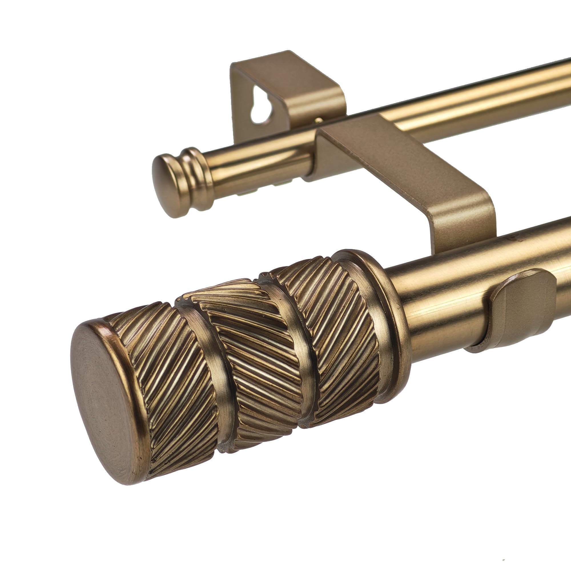 ILAISIHOME 1-1/8 Inch Diameter Antique Gold Curtain Rods with Knurl Design Finial, 36-72 inch Telescoping Double Curtain Rods for window width 24-68 inch, 1 pack