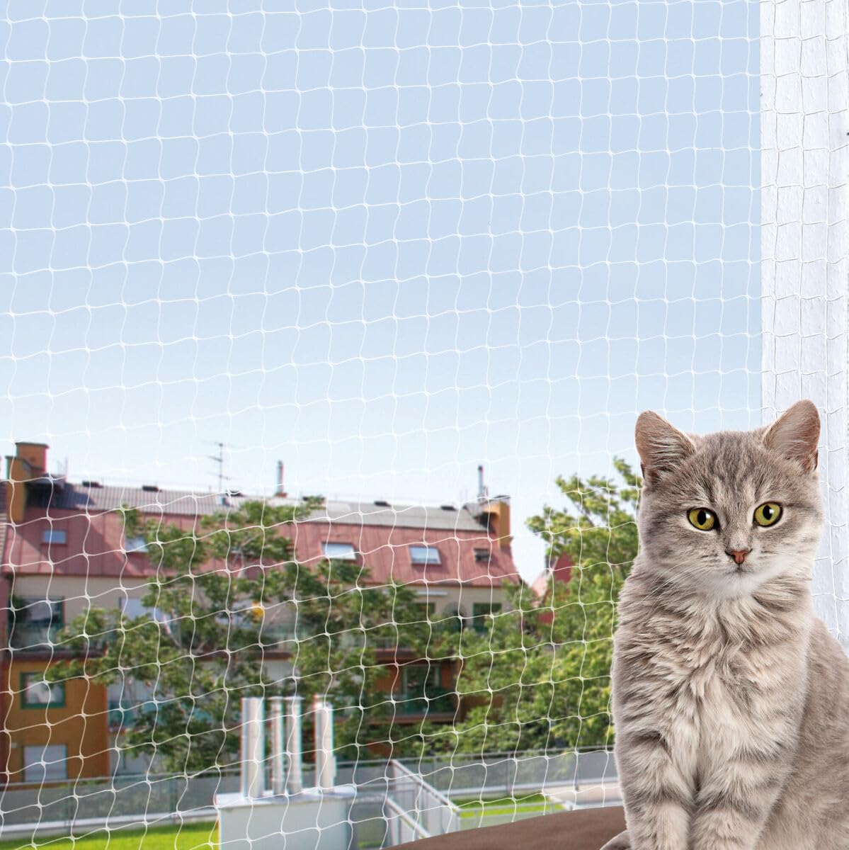 Trixie Rete di Protezione per Gatti – per Balcone, terrazza e Finestra – Resistente ai UV, Trasparente – Maglie 3 × 3 cm – Fissaggi Inclusi per Interno ed Esterno – 8 × 3 m
