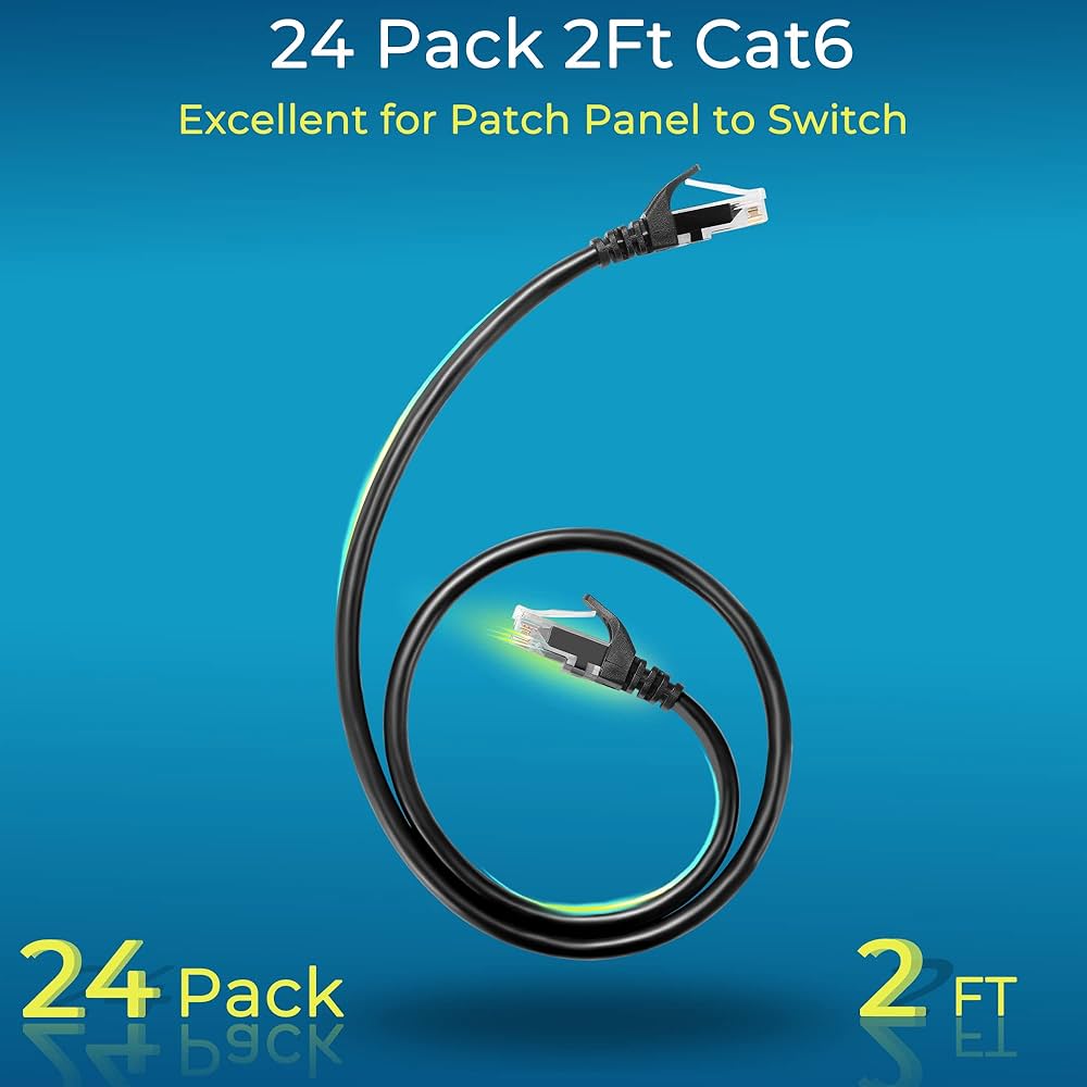CBD×10 Rapink Patch Cables Cat6 2ft (24 Pack), Ethernet Patch Cable