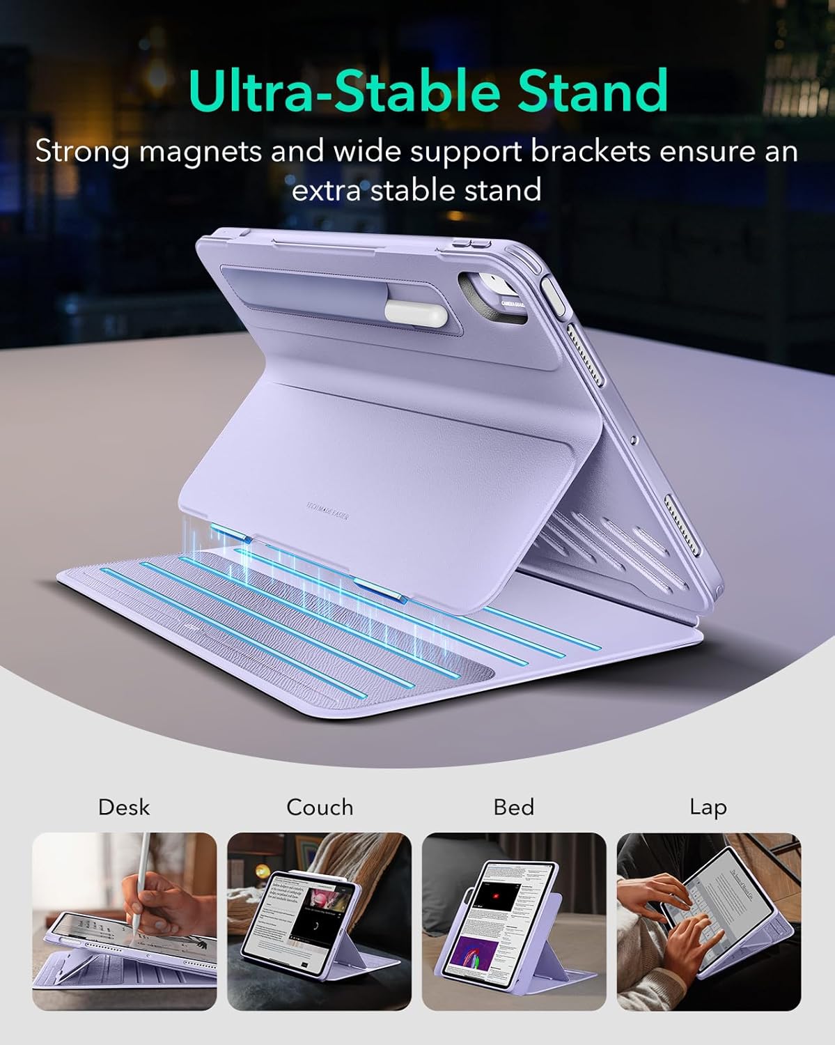 ESR for iPad Air 11 Inch Case M4/M3/M2 (2026/2025/2024), iPad Air 5th/4th Gen Case (2022/2020) 10.9 Inch, Removable Magnetic Cover, Adjustable Portrait/Landscape Stand, 9 Standing Angles, Light Purple