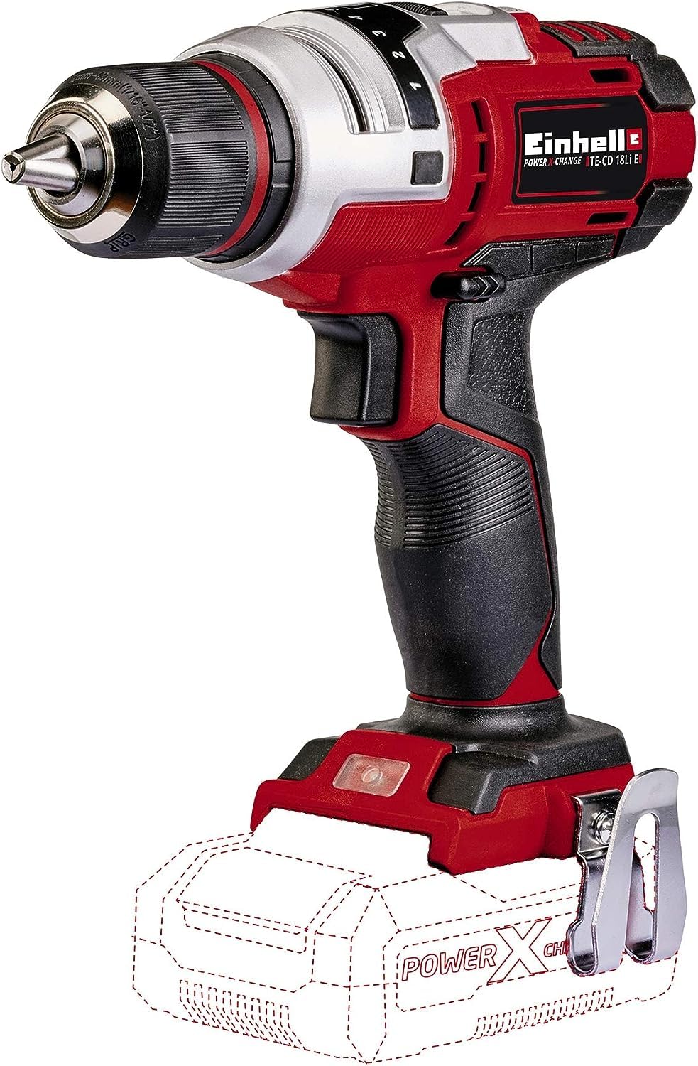 Taladro inalámbrico Einhell - TE-CD 18 Li E - Solo Power X-Change - Iones de litio, 2 velocidades, ajuste electrónico de par, bloqueo automático del eje, portabrocas sin llave, sin batería ni cargador
