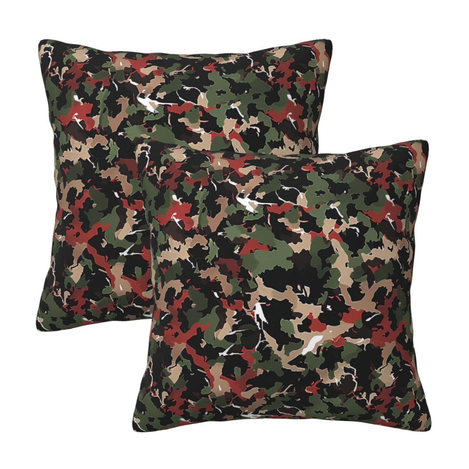 Camouflage Throw Pillow Cases 2 Pack Square Pillowcases Soft Pillow Protectors for Couch Livingroom Sofa Bed Office Car,45x45 CM