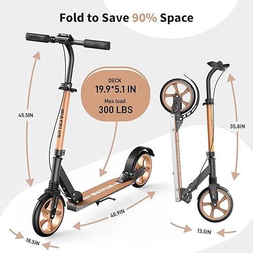 Miniatura 8 de WAYPLUS Patineta para niños de 6 años niños adolescentes y adultos Carga máxima de 240 libras Plegable ligera ruedas grandes de 8 pulgadas para