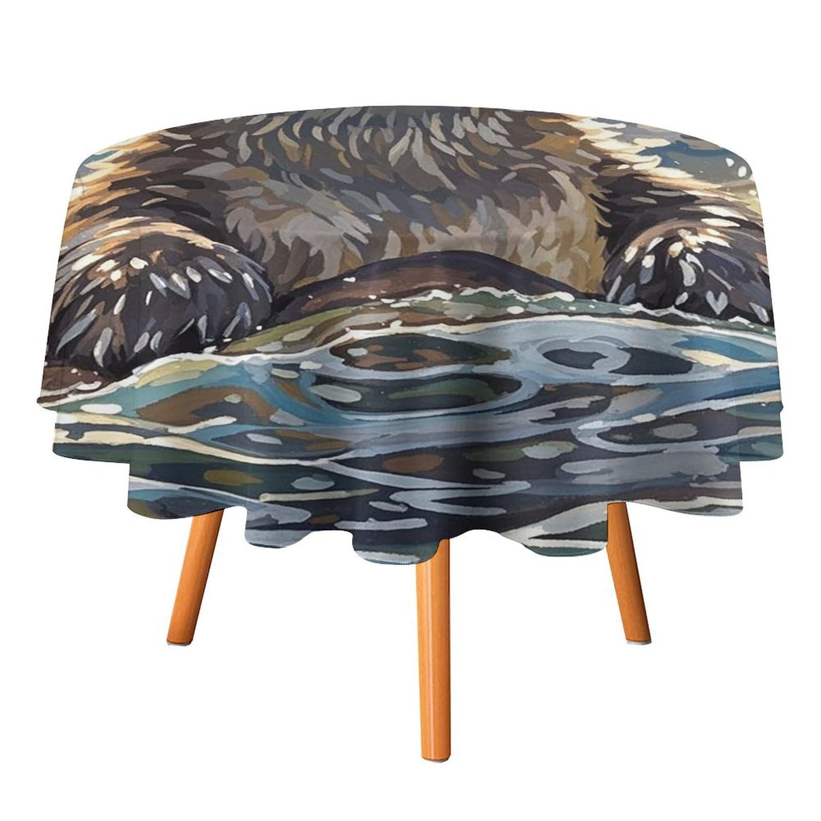 SMAZDFXX Sea Otters Painting Tablecloth 60x60in Round Table Cloth Durable Polyester, Washable Stain Resistant Table Cover for Indoor Outdoor (Picnic, Dining, Party)