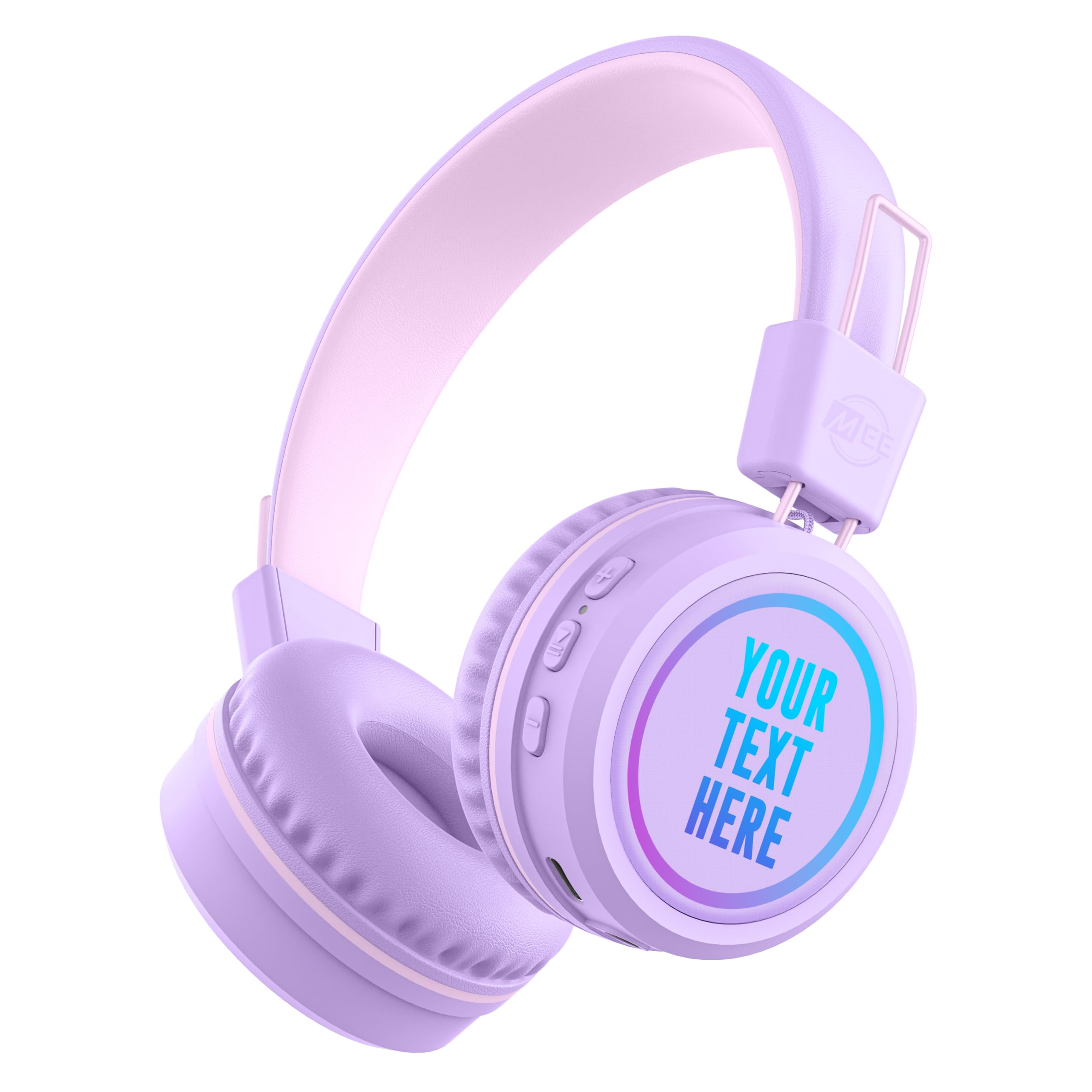 MEE audio KidJamz KJ55BT Personalized Bluetooth Wireless Safe Listening Headphones for Kids w/Custom LED-Backlit Design, Volume Limiter, Mic; Kids Headset for School/iPhone/iPad/Tablet (Lavender)