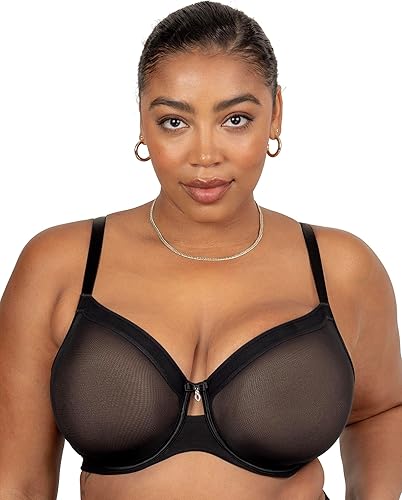 Curvy Couture Sujetador de malla transparente de cobertura completa sin forro con aros para mujer